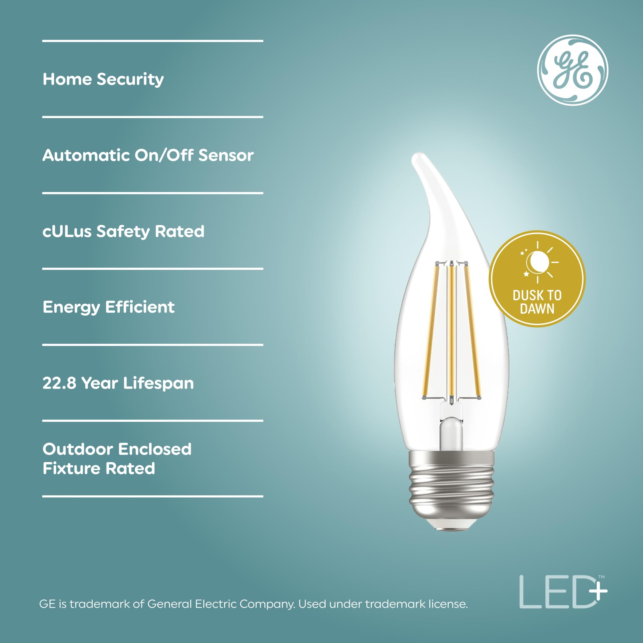 GE LED+ CA11 Dusk to Dawn Sensor Light Bulbs - Automatic On/Off Outdoor Security Lighting, Daylight White (5000K), E26 Medium Base, 2-Pack - Perfect for Porch, Garage, Garden & Pathway Illumination