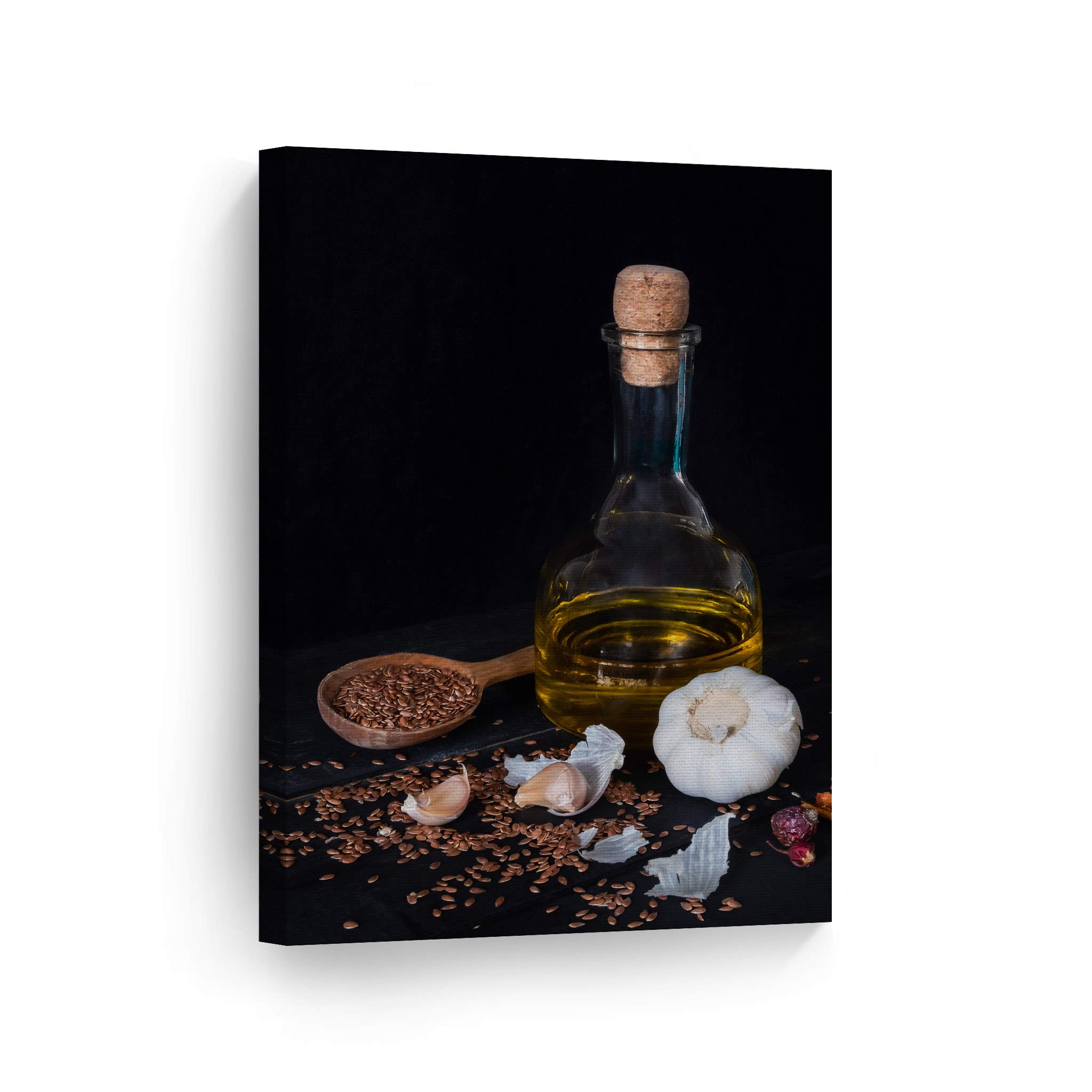 Smile Art Design Garlic Olive Oil & Sesame Seeds Kitchen Canvas Wall Art Print - Modern Farmhouse Decor for Restaurant, Cafe & Dining Room - Housewarming Gift (40x30) Ready to Hang - Perfect for Italian Kitchen Theme & Cooking Enthusiasts