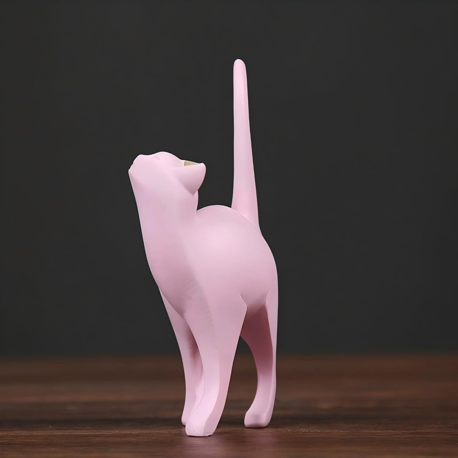 Elegant Pink Cat Statue - Handcrafted Desk & Shelf Decor for Cat Lovers | Perfect Gift for Home Office, Living Room & Bookshelf Decoration