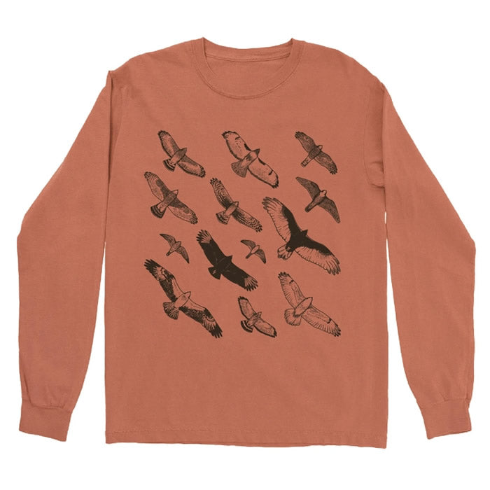 Bird Collective Hawks In Flight Long Sleeve T-Shirt for Men & Women | Nature-Inspired Graphic Tee for Hiking, Birdwatching & Outdoor Adventures