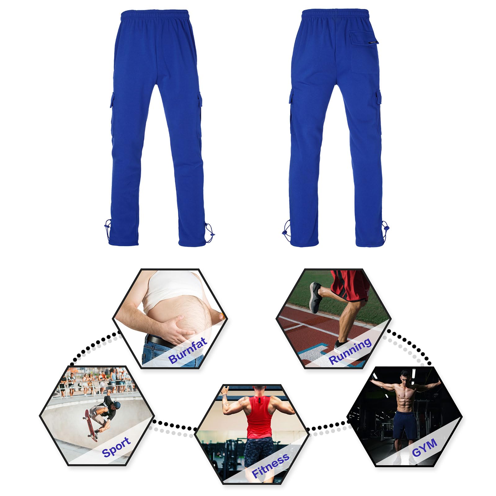 Men's Fleece Cargo Sweatpants - Comfortable Running Jogger Pants with Pockets for Casual Wear (Sizes M-5XL, Big & Tall) - Perfect for Gym, Outdoor Activities & Lounge