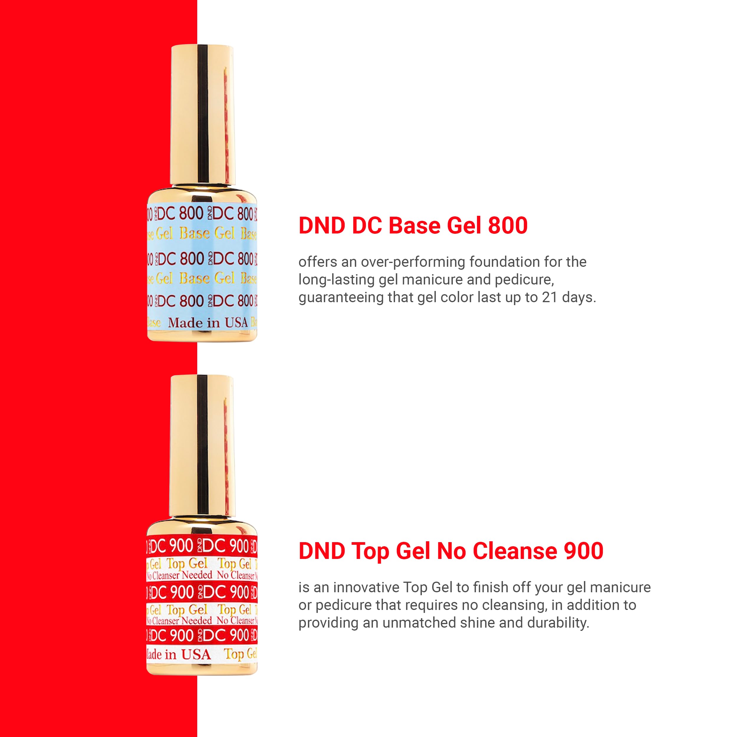 DND UV/LED Gel Base & No Cleanse Top Coat Polish Set - 0.5 Fl Oz Professional Manicure Kit for Long-Lasting Nails | Perfect for Salon & Home Nail Art