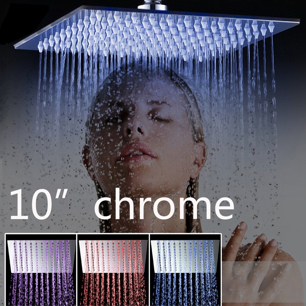 WEIXINTECH 10 Inch LED Stainless Steel Shower Head - Rainfall Ultrathin Shower Faucet for Bathroom with Color Changing Lights | Perfect for Spa-Like Experience, Modern Bathroom Upgrade & Relaxing Night Showers
