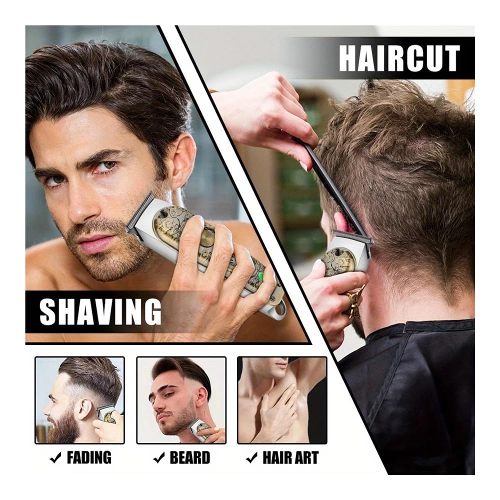 Professional Cordless Hair Clipper for Men - USB Rechargeable, LED Smart Display, Barber-Grade Precision (Bronze Cap Set) | Perfect for Home Grooming, Travel & Special Occasions Gift