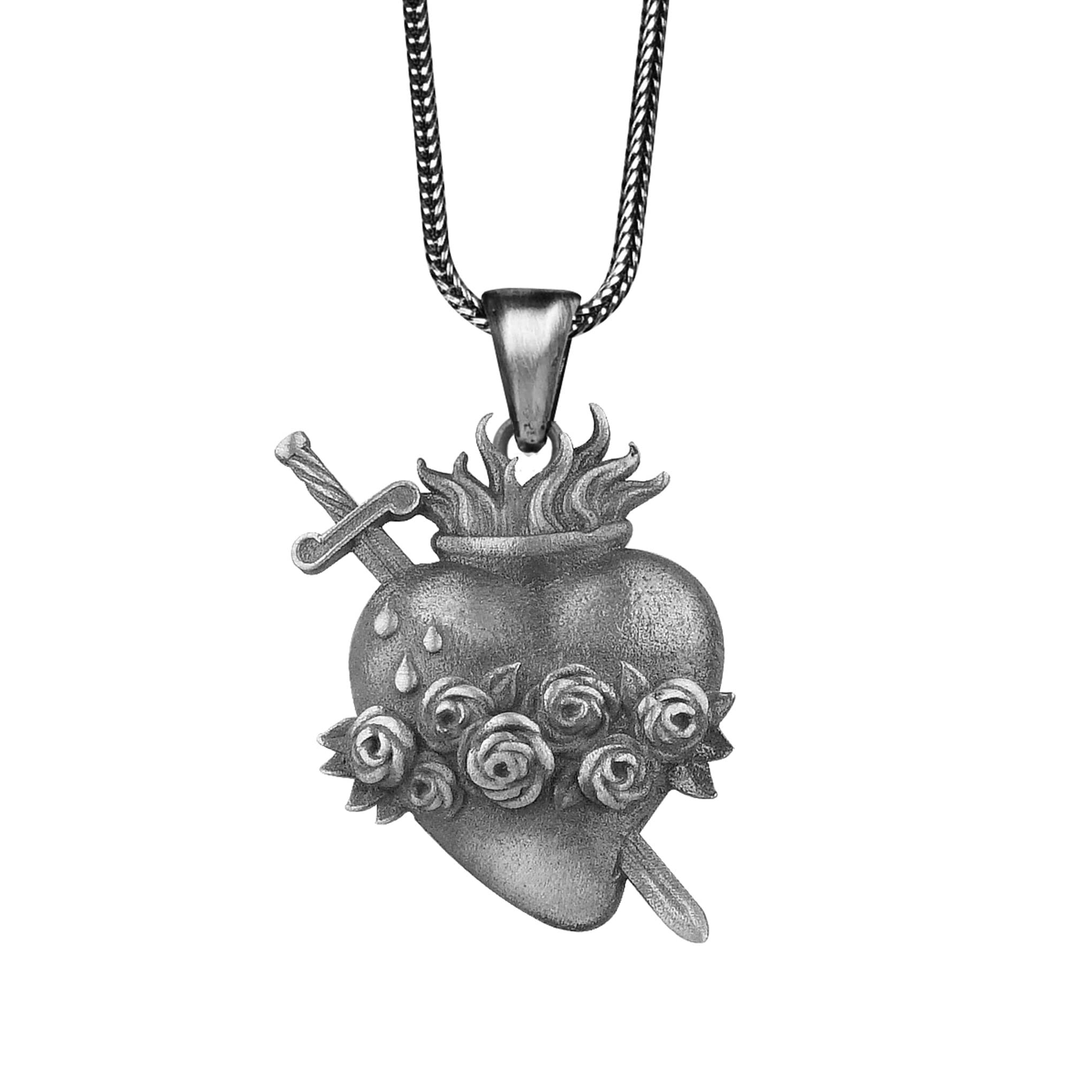 Sterling Silver Sacred Heart Pendant Necklace - Religious Christian Jewelry Gift for Women, Baptism, First Communion & Spiritual Occasions