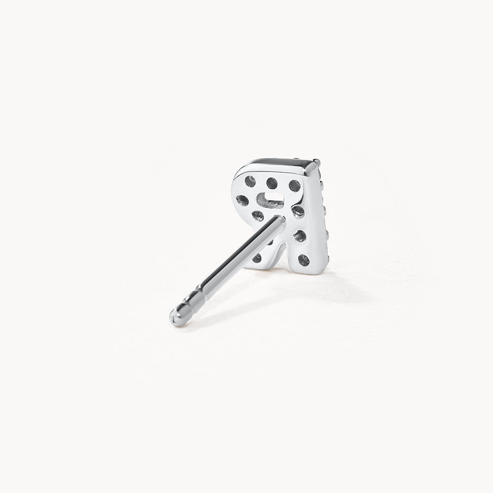 Diamond Letter R Single Stud Earring in Sterling Silver - Perfect for Birthdays, Anniversaries & Personalized Gifts
