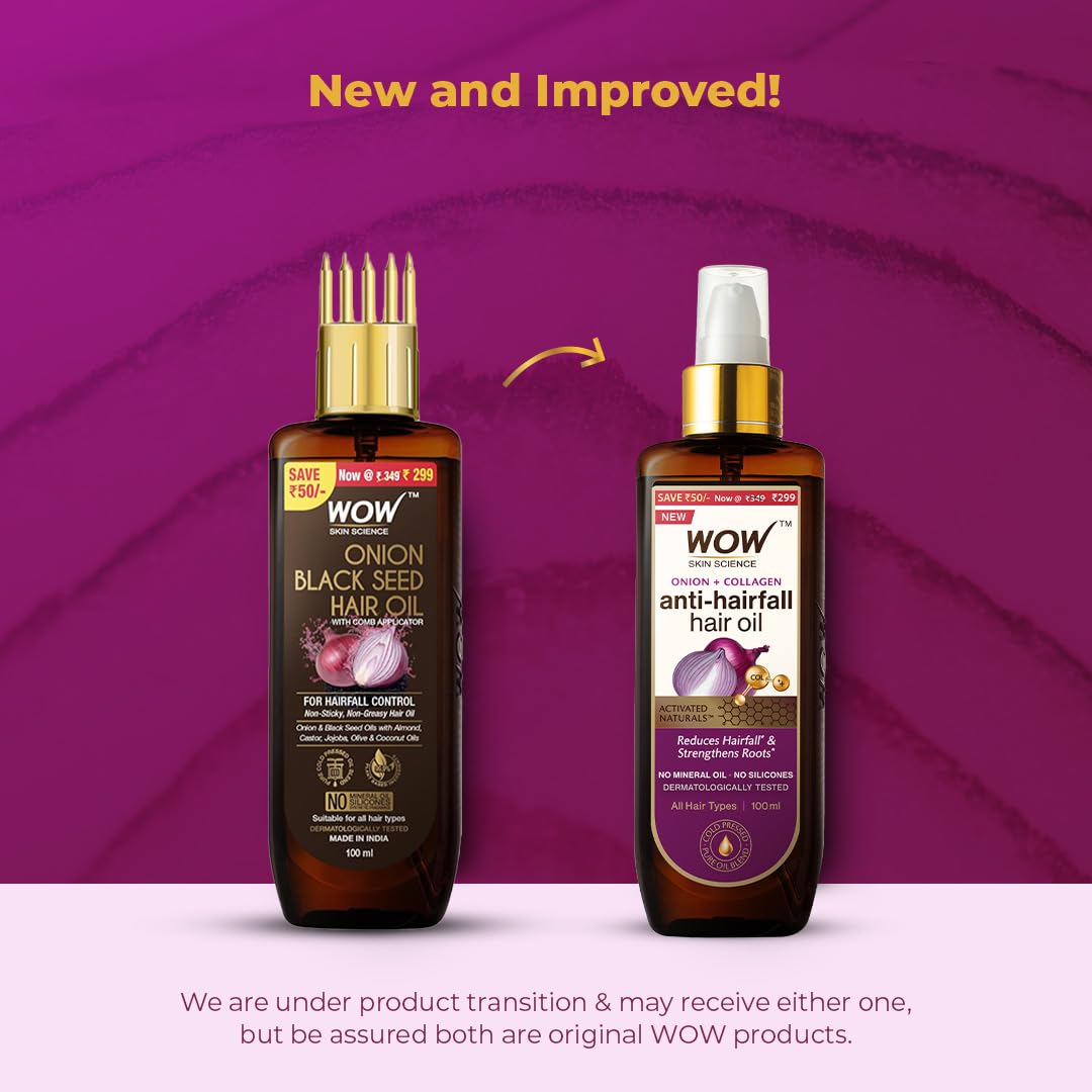 WOW Skin Science Onion Black Seed Hair Oil with Comb - 100mL for Hair Growth & Scalp Care | Reduces Hair Fall & Adds Shine | Perfect for Dry, Damaged Hair & Daily Hair Care Routine