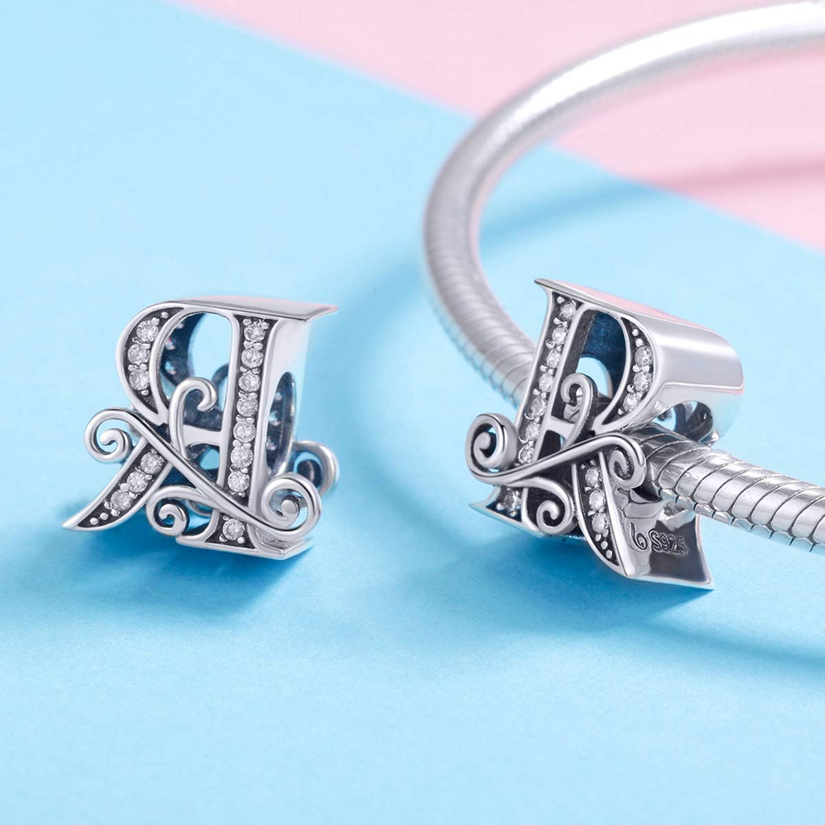Eternalll Jewelry - 925 Sterling Silver Spacer Beads & Vintage A-Z Alphabet Charms for DIY Bracelets | Women's Beaded Jewelry Making | Perfect for Gifts, Friendship Bracelets & Personalized Jewelry Designs