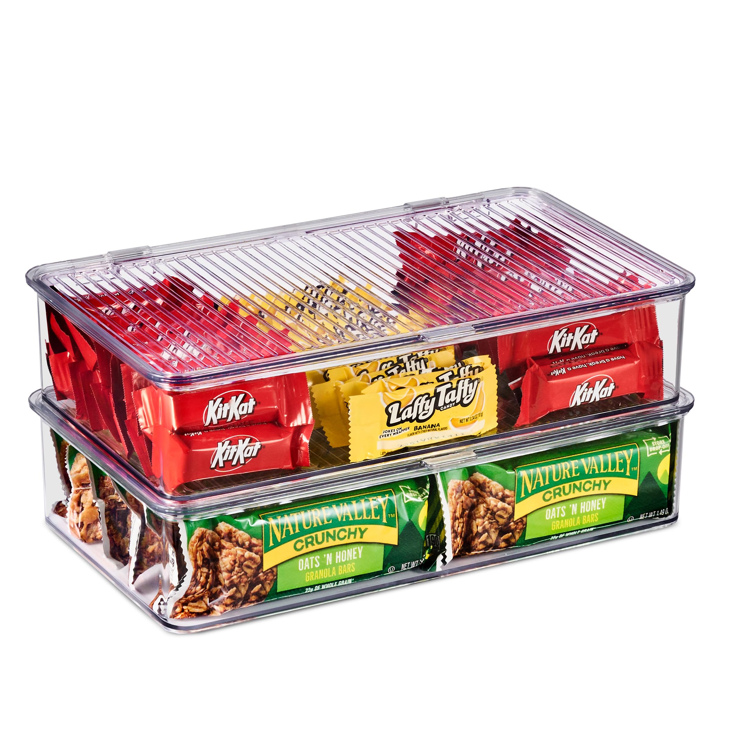 Sorbus Clear Plastic Fridge Organizer & Pantry Storage Bins with Lids - Stackable Freezer & Cabinet Organizers for Food, Snacks, Cosmetics & Office Supplies - 2 Pack - Perfect for Kitchen, Bathroom & Office Organization