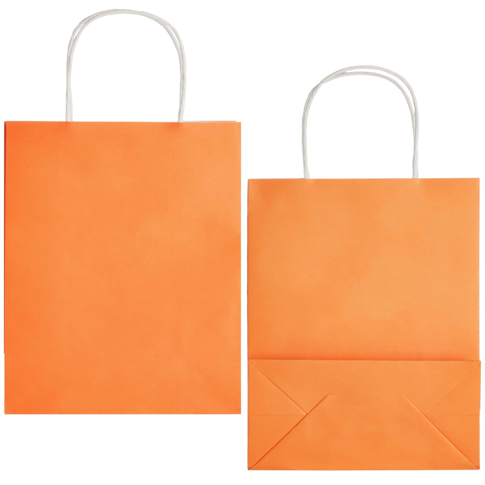 BLUE PANDA 25-Pack Orange Gift Bags with Handles - Medium Size 8x3.9x10 Inch Kraft Paper Bags for Birthday Party Favors, Wedding Favors, Retail Packaging & Holiday Gifts - Perfect for Candy, Small Toys & Party Supplies