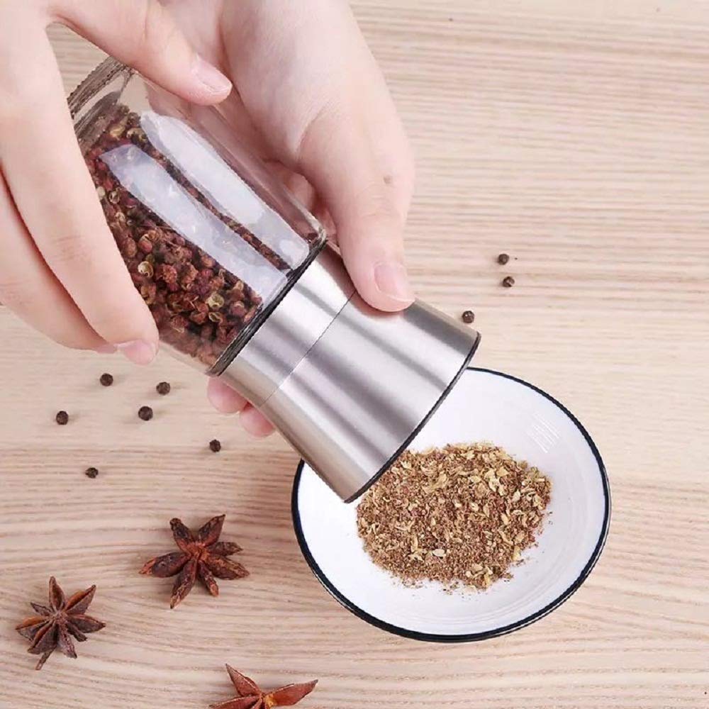 Premium Stainless Steel Salt and Pepper Grinder Set of 2 - Adjustable Coarseness, Refillable Mills for Sea Salt & Black Peppercorn - Perfect for Kitchen, Dining Table & Gourmet Cooking