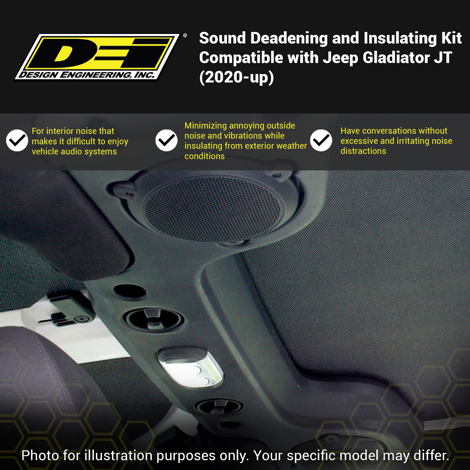 DESIGN ENGINEERING Sound Deadening and Insulating Headliner Kit for Jeep Gladiator JT (2020-2024) - Premium Noise Reduction & Thermal Insulation Accessories for Quieter Rides and Temperature Control
