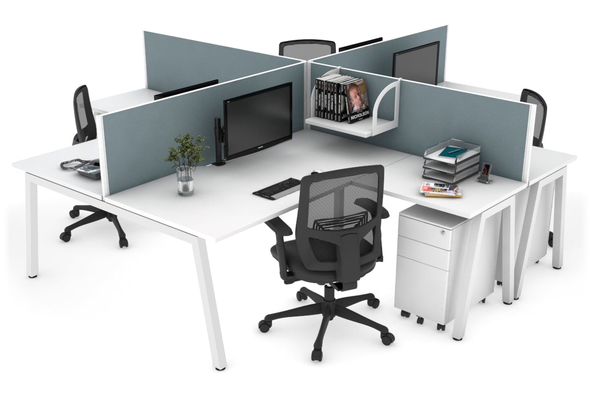 Quadro A Legs 4-Person Corner Workstation Desk - 1600L x 1800W with Cable Management - Modern Office & Home Workspace Solution for Professionals