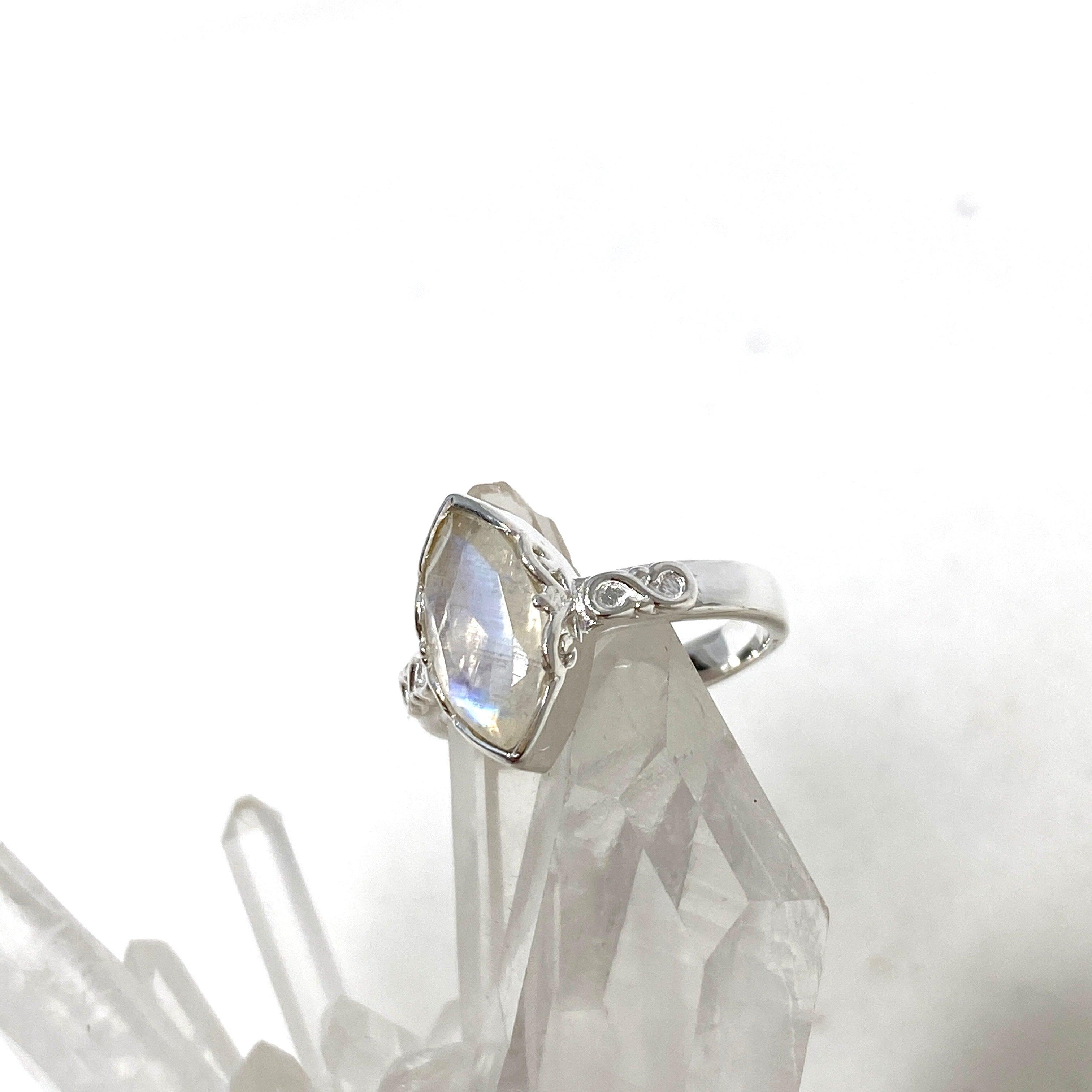 Moonstone Faceted Marquise Ring in Decorative Sterling Silver Setting R3726 | Elegant Jewelry for Weddings, Parties & Special Occasions