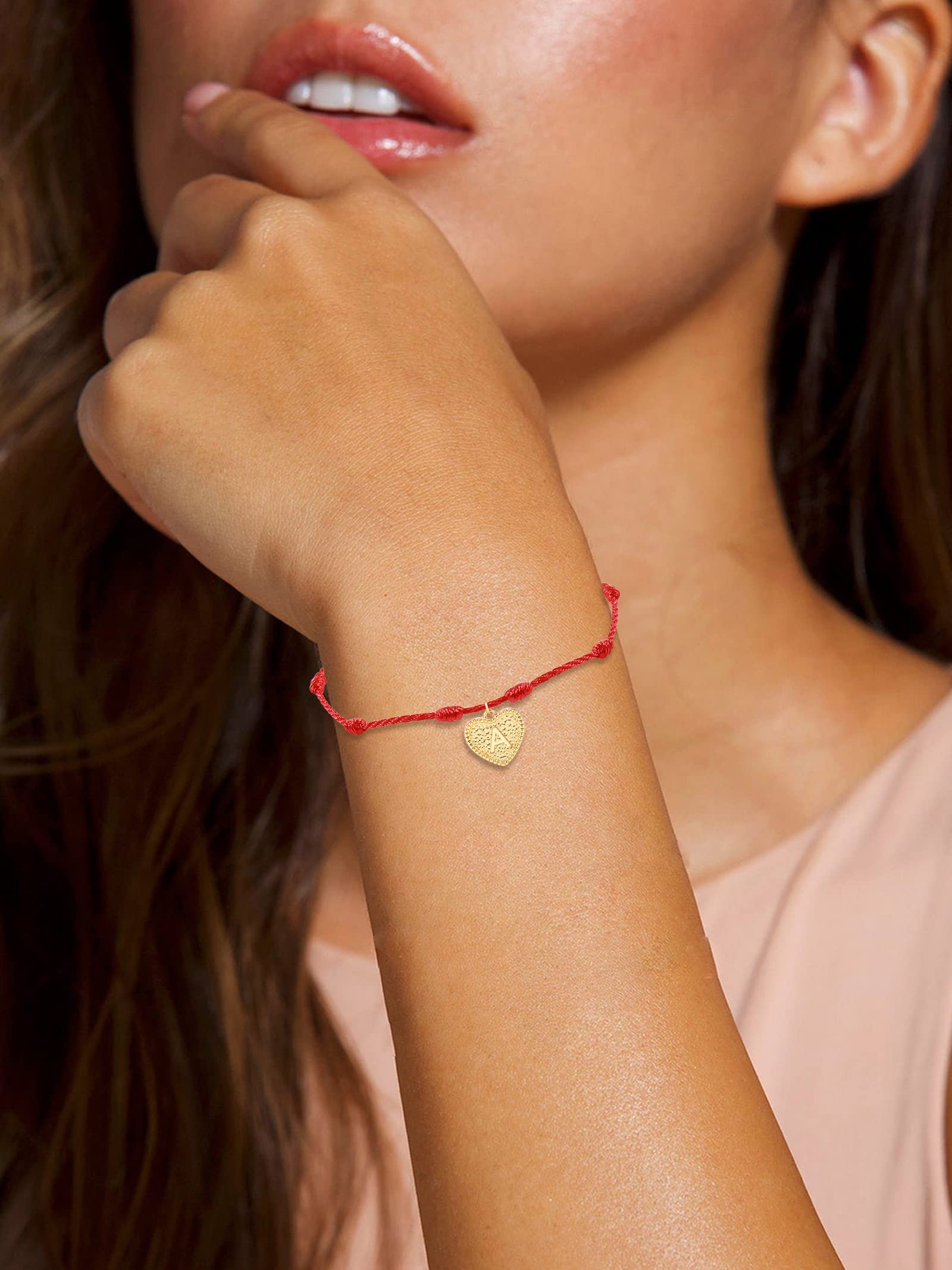 Personalized Red String Bracelet for Women - Adjustable Gold Heart Initial Charm Protection Bracelet | Handmade Cord Jewelry Gift for Her | Perfect for Valentine's Day, Birthday & Everyday Wear