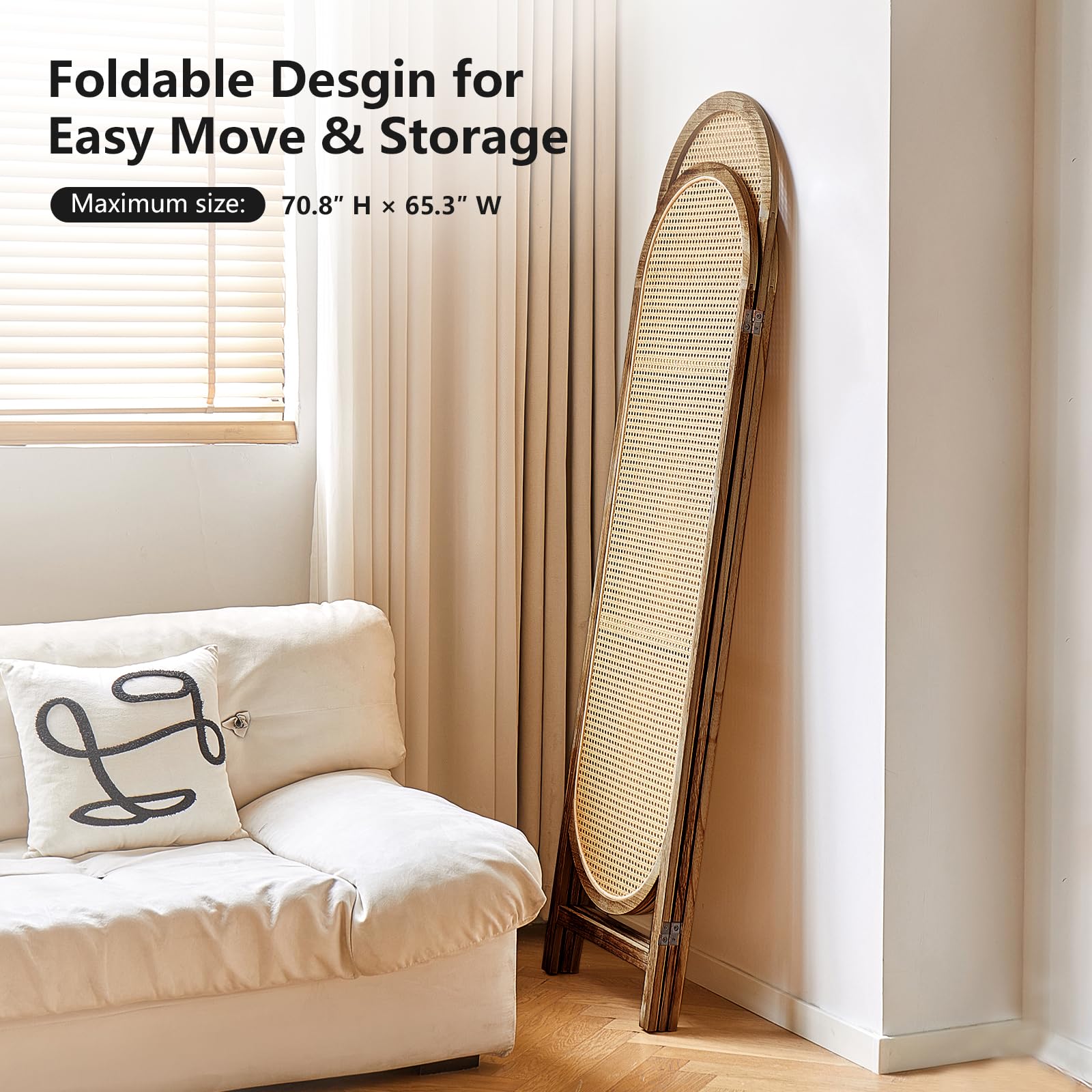 3-Panel Wood Room Divider | Folding Rattan Partition Screen with Unique Design | Portable Privacy Wall Divider for Home, Office, Restaurant & Bedroom (Brown) | Perfect for Space Separation & Interior Decor