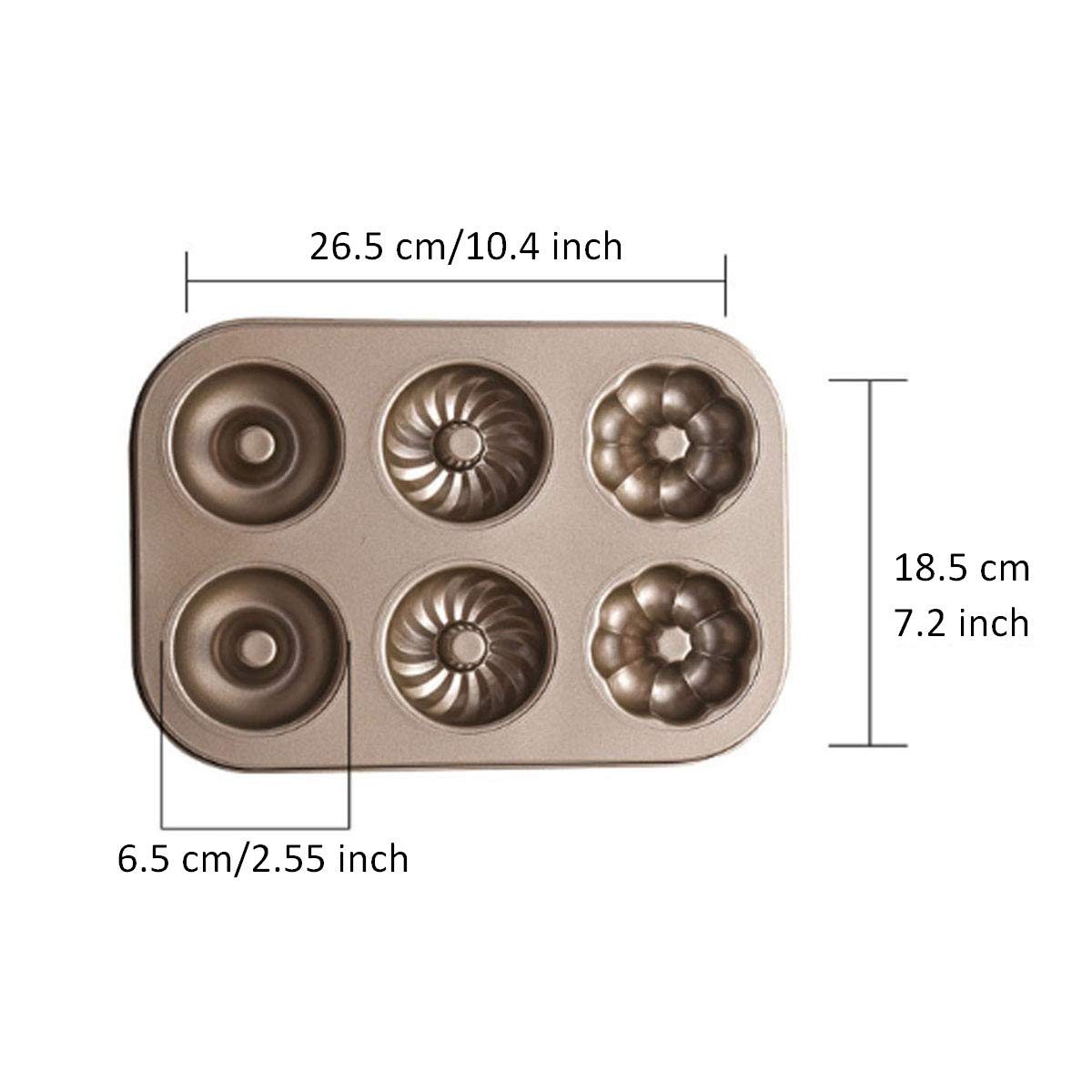 Lnndong 6-Position Non-Stick Donut Baking Pan Set - Carbon Steel Hollow Cake Mold for Doughnuts, Cupcakes & Pastries | Perfect for Home Baking, Party Treats & Holiday Desserts (2-Pack)