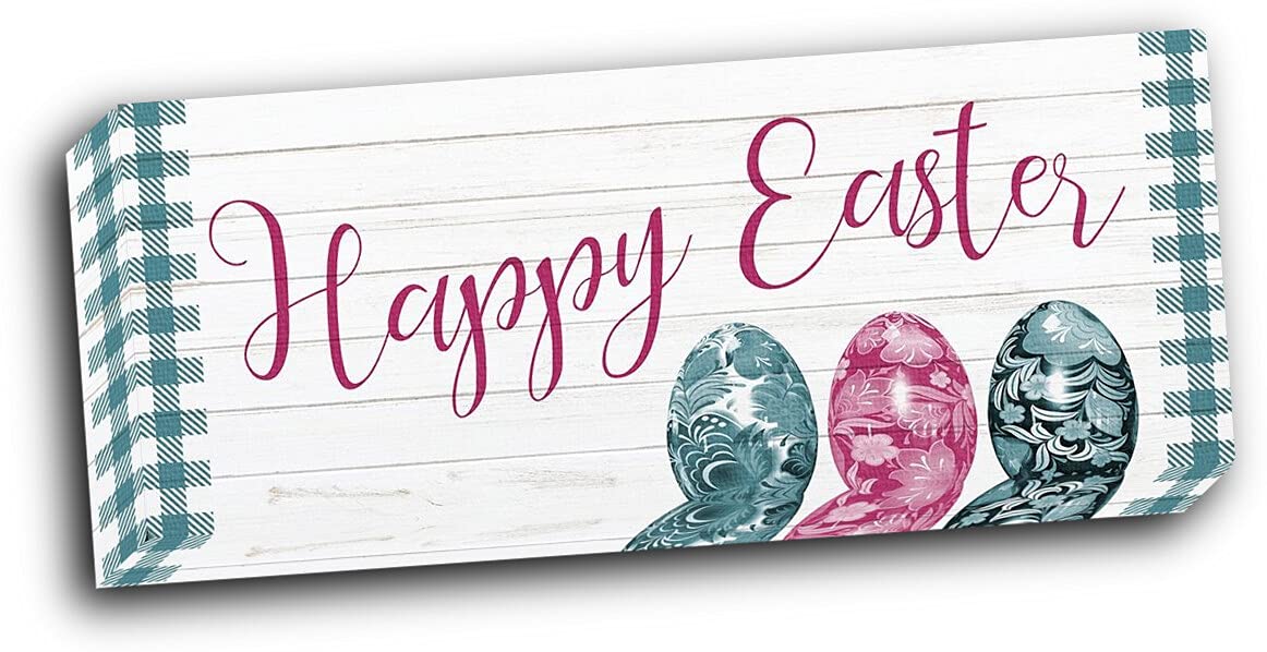 Happy Easter 18x8 Gallery Wrapped Stretched Canvas Wall Art - Easter Home Decor for Living Room, Bedroom & Office
