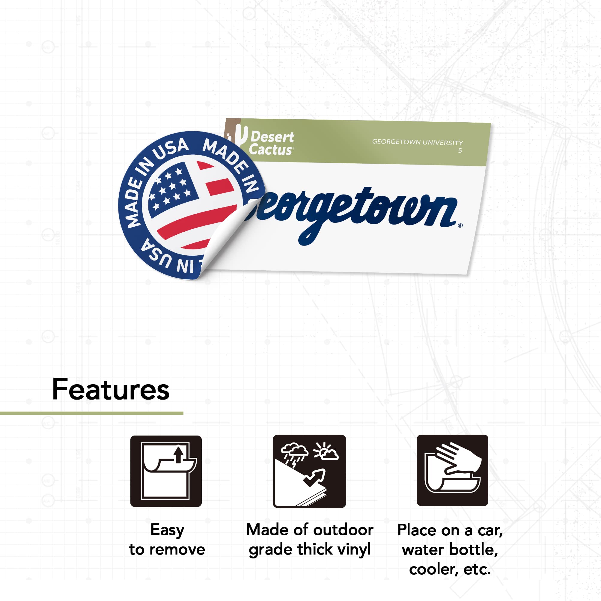 Georgetown University Hoyas GU Cactus Sticker - Waterproof Vinyl Decal for Laptop, Water Bottle, Car, Scrapbook (Set of 5) - Perfect for College Dorm Decor, School Spirit & Fan Gifts