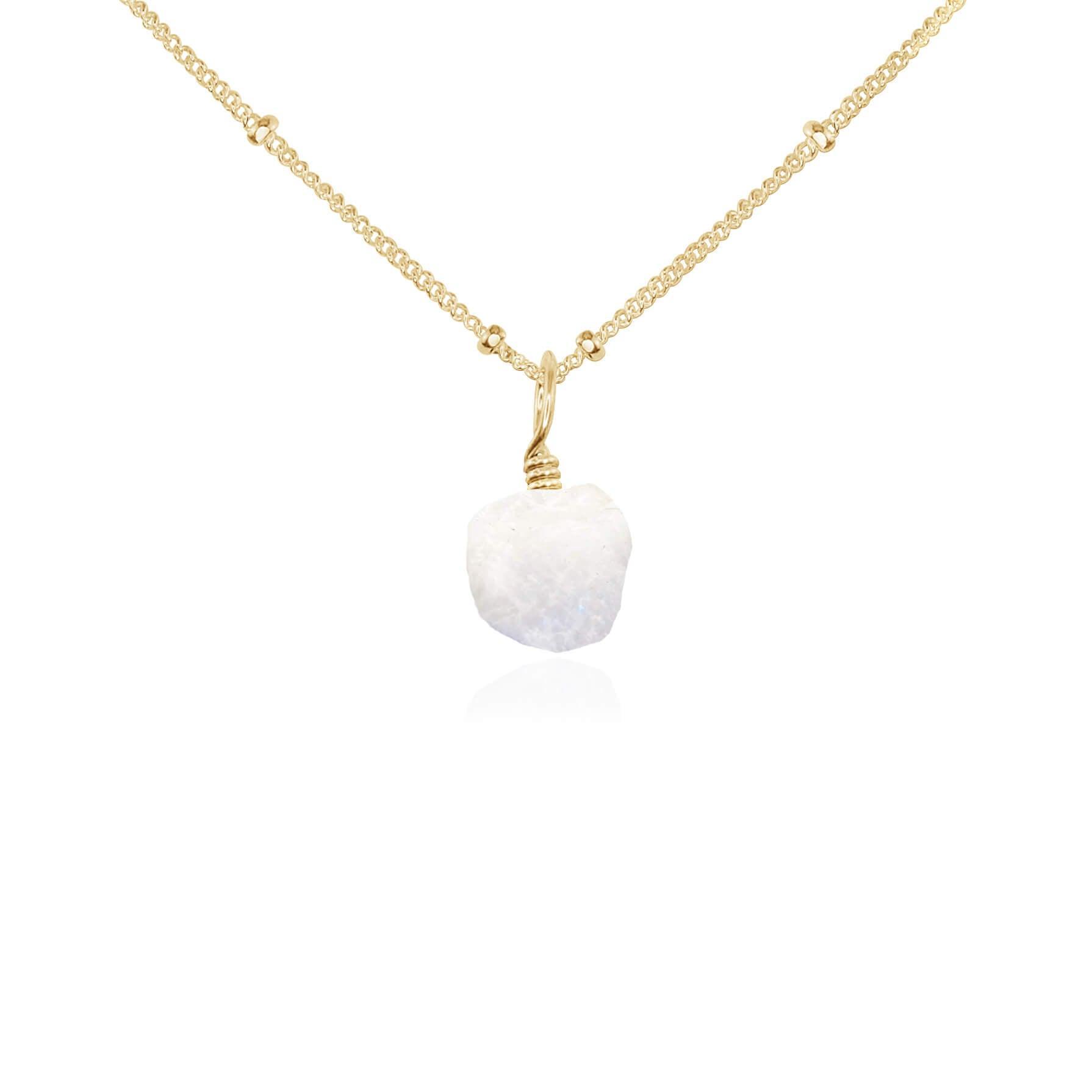 Natural Tiny Raw Rainbow Moonstone Pendant Necklace for Women - Elegant Boho Jewelry for Everyday Wear, Gift Giving & Spiritual Healing