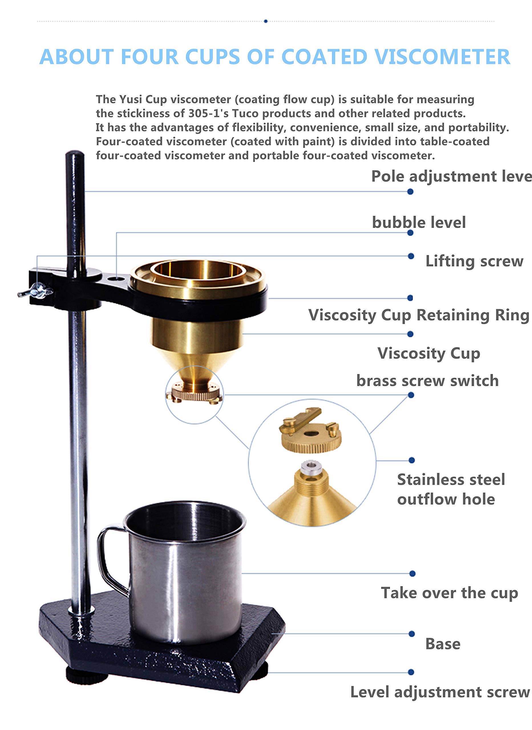 4mm Viscometer Flow Cup - 100ml Paint Viscosity Tester & Liquid Flow Meter for Automotive, Industrial & DIY Paint Applications (ASTM D4212 Standard)