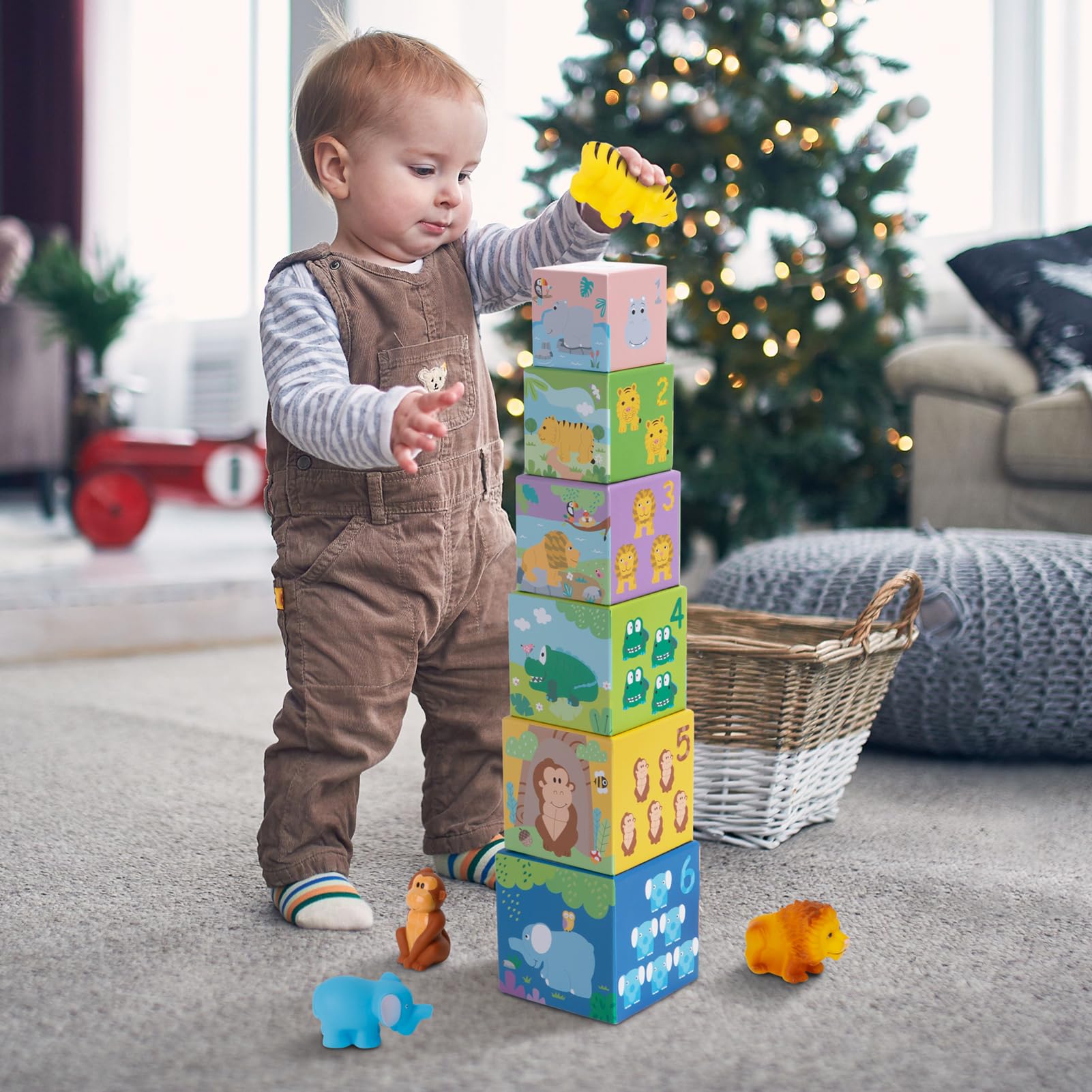 Soft Safari Animal Stacking & Sorting Toys for Toddlers 1-3 Years - Montessori Learning Blocks with Numbers, Bath & Nesting Play for Babies 12-18 Months - Perfect Educational Gift for 1 2 3 Year Old Boys & Girls - Ideal for Preschool Learning, Bathtime Fun & Early Math Development