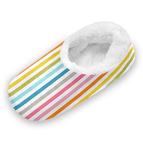 Cozy Coral Fleece-Lined House Slippers for Women - Soft Fuzzy Striped Indoor Slippers with Non-Slip Sole | Perfect for Home, Lounge & Winter Comfort
