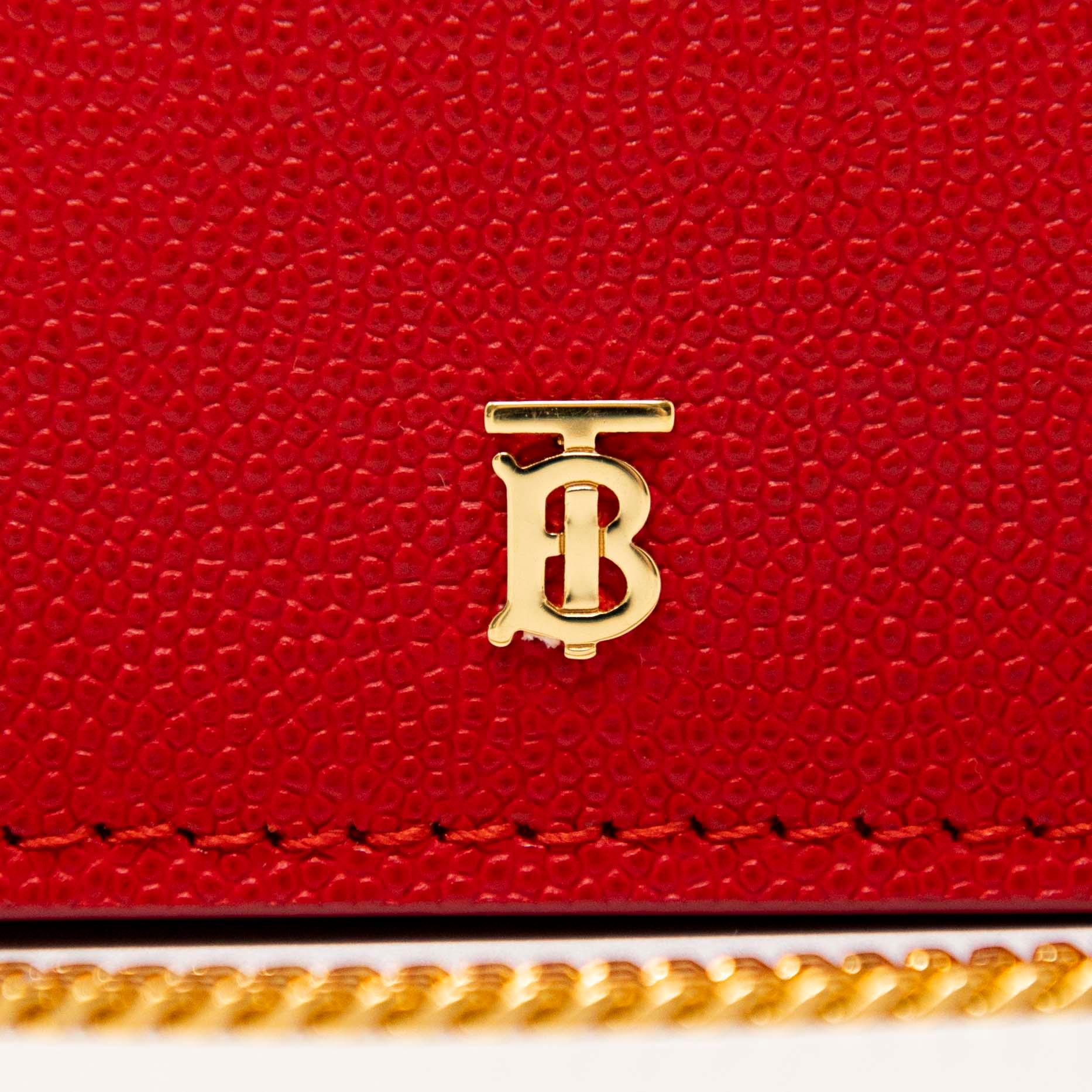 Burberry Red Leather Card Holder with Chain - Stylish & Compact Wallet for Women - Perfect for Parties, Travel & Everyday Use