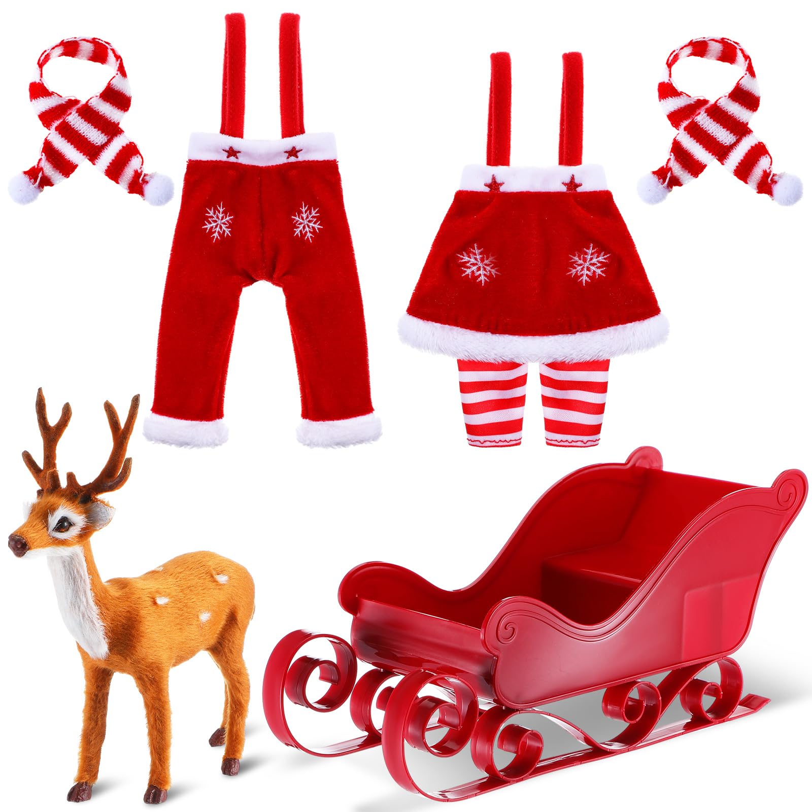 Meooeck 6-Piece Christmas Accessories Set - 2 Holiday Outfits & 4 Novelty Toy Accessories for Kids (Reindeer Theme) | Perfect for Christmas Parties, Family Photos & Festive Dress-Up