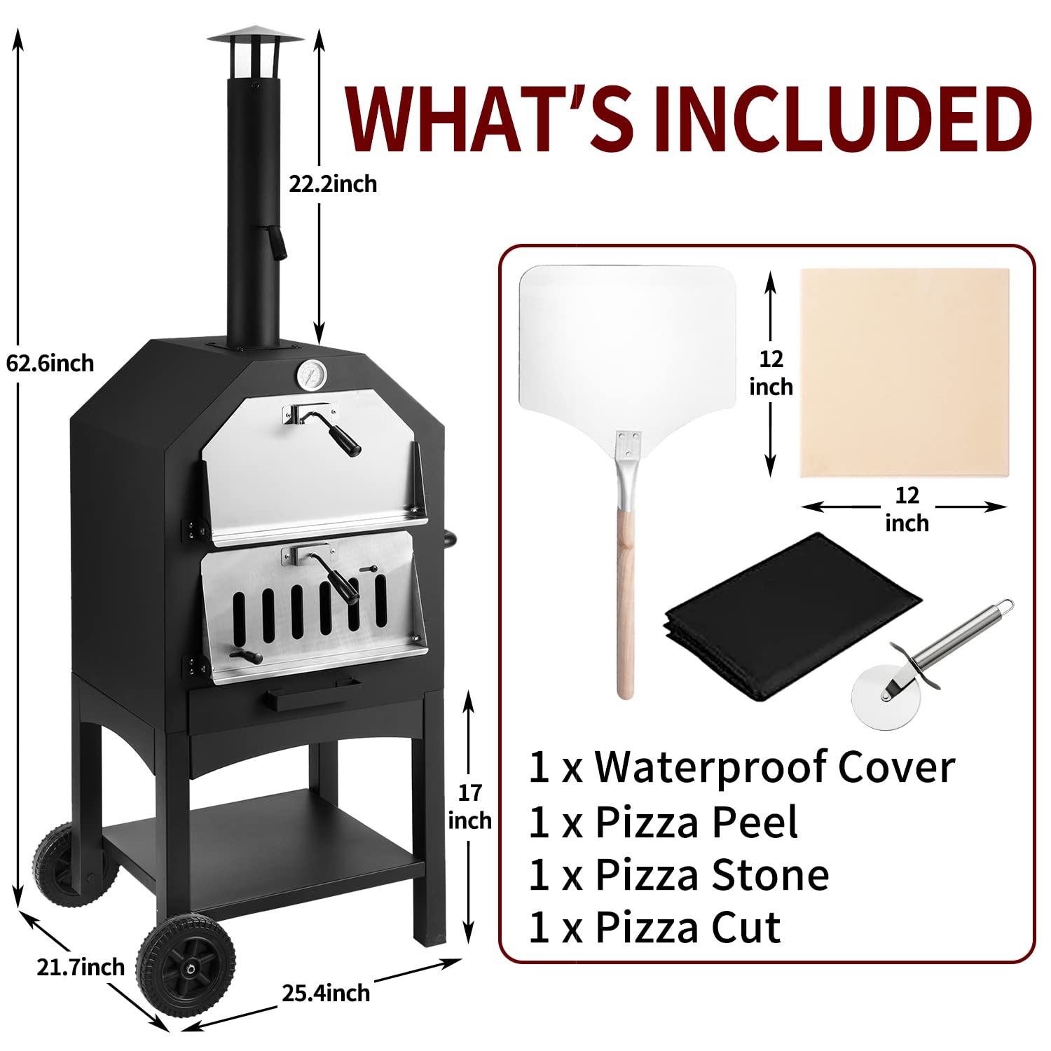 Portable Outdoor Wood Fired Pizza Oven - 12