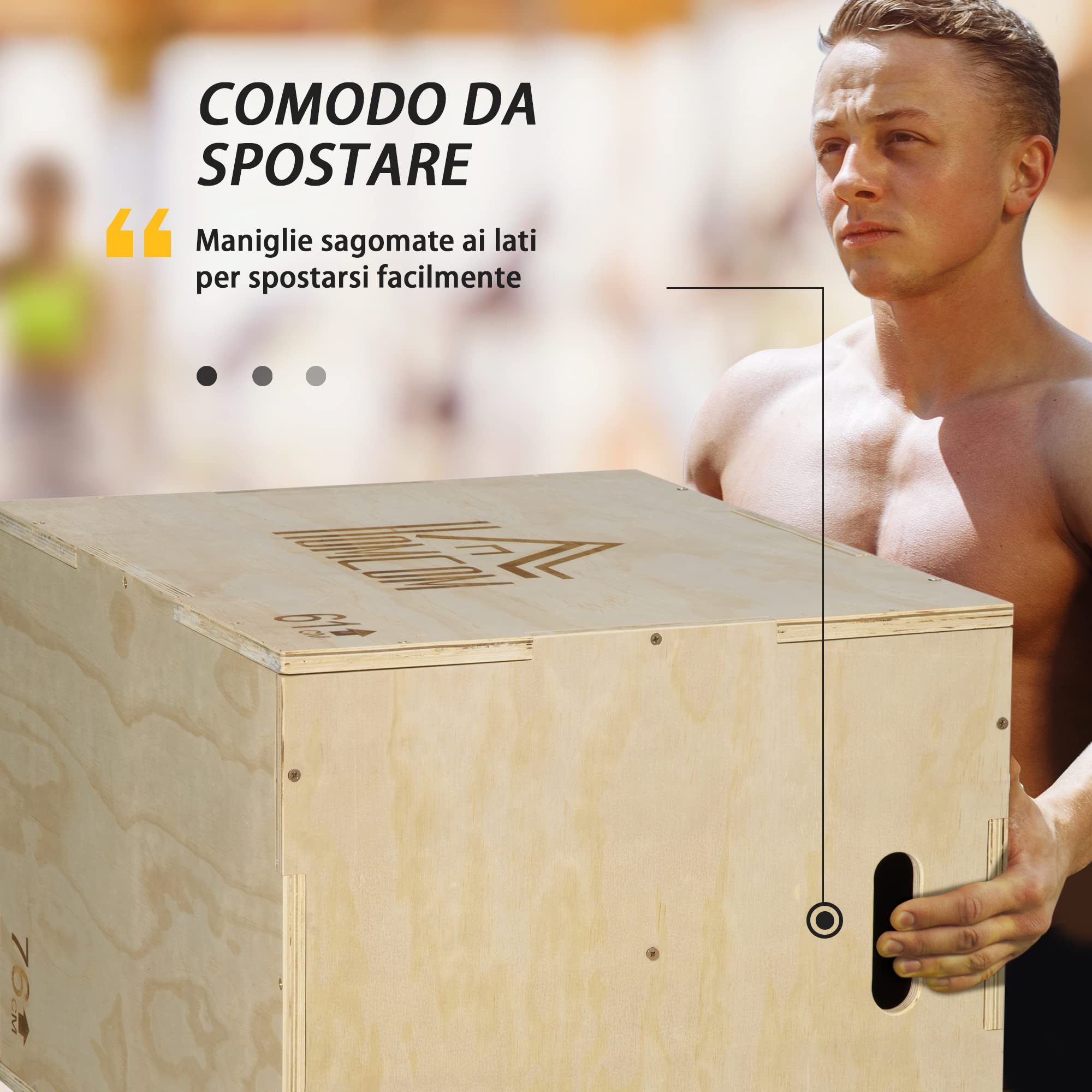 HOMCOM Adjustable 3-Height Plyo Box - Beech Wood Jump Box for Home Gym & CrossFit Training - Perfect for HIIT, Plyometrics & Strength Workouts