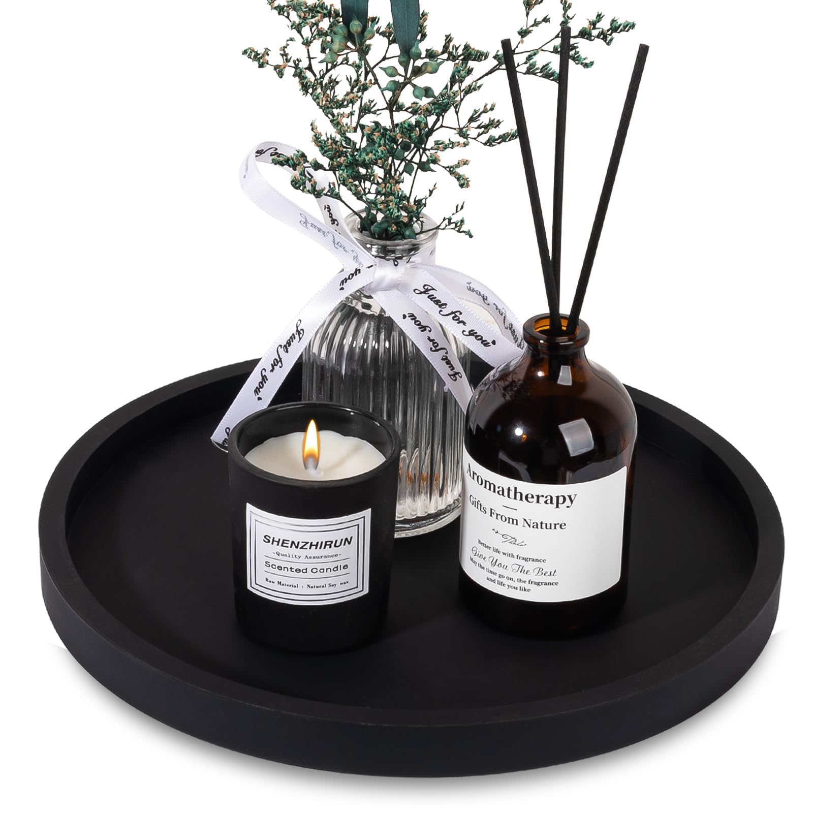 Black 9 Inch Round Silicone Bathroom Tray - Decorative Vanity Organizer for Soap, Candle, Perfume & Plants | Perfect for Bathroom Counter, Kitchen, Coffee Table & Home Decor