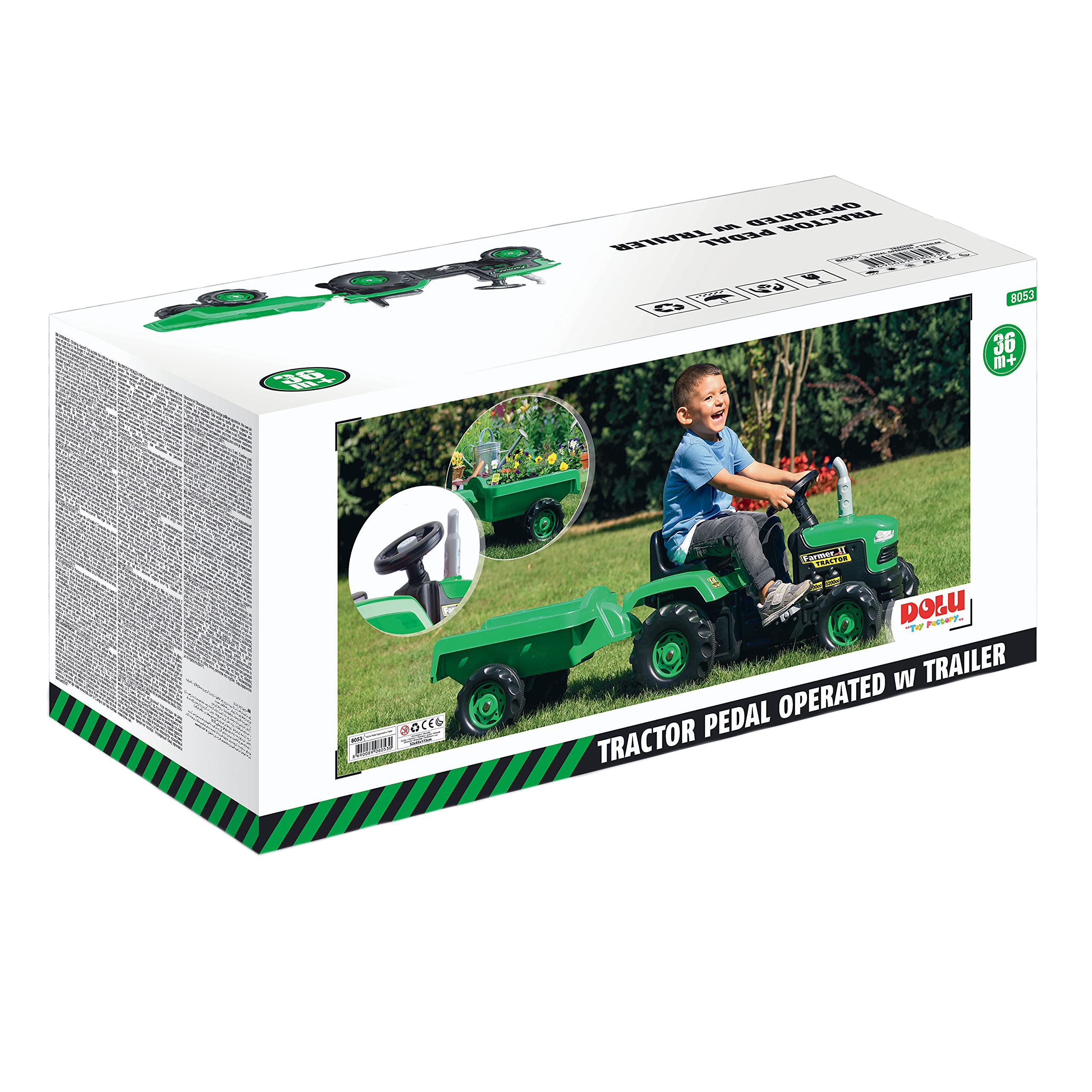 Big Green Pedal Tractor with Trailer - Kids Ride-On Toy for Outdoor Play & Farm Pretend Play - Durable Steel Construction for Ages 3-8 Years