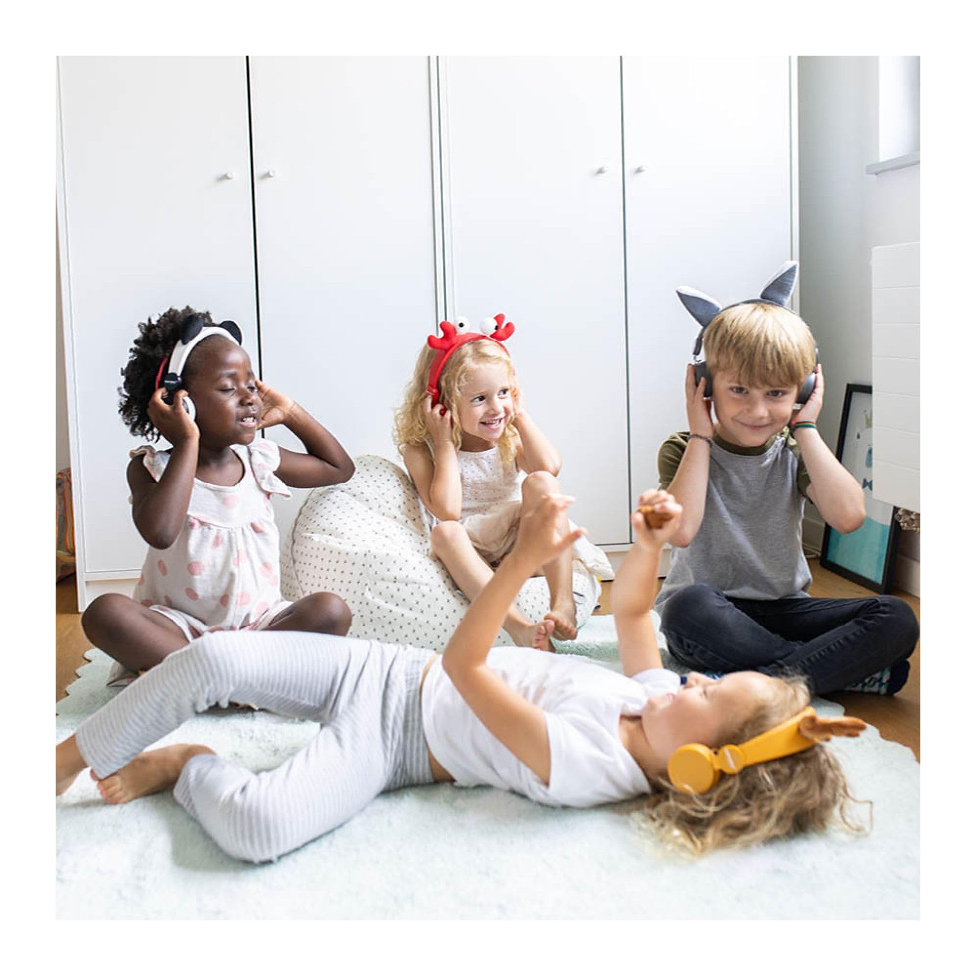 85dB Volume Limited Kids Headphones for Safe Music Sharing - Perfect for School, Travel & Home Use (Wolf Design)