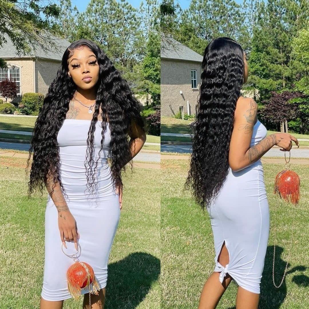 13x6 Deep Wave Lace Front Wigs Human Hair 28 Inch - 180% Density HD Curly Lace Frontal Wig with Pre-Plucked Baby Hair & Natural Hairline | Swiss Lace for Women | Perfect for Daily Wear, Parties & Special Occasions