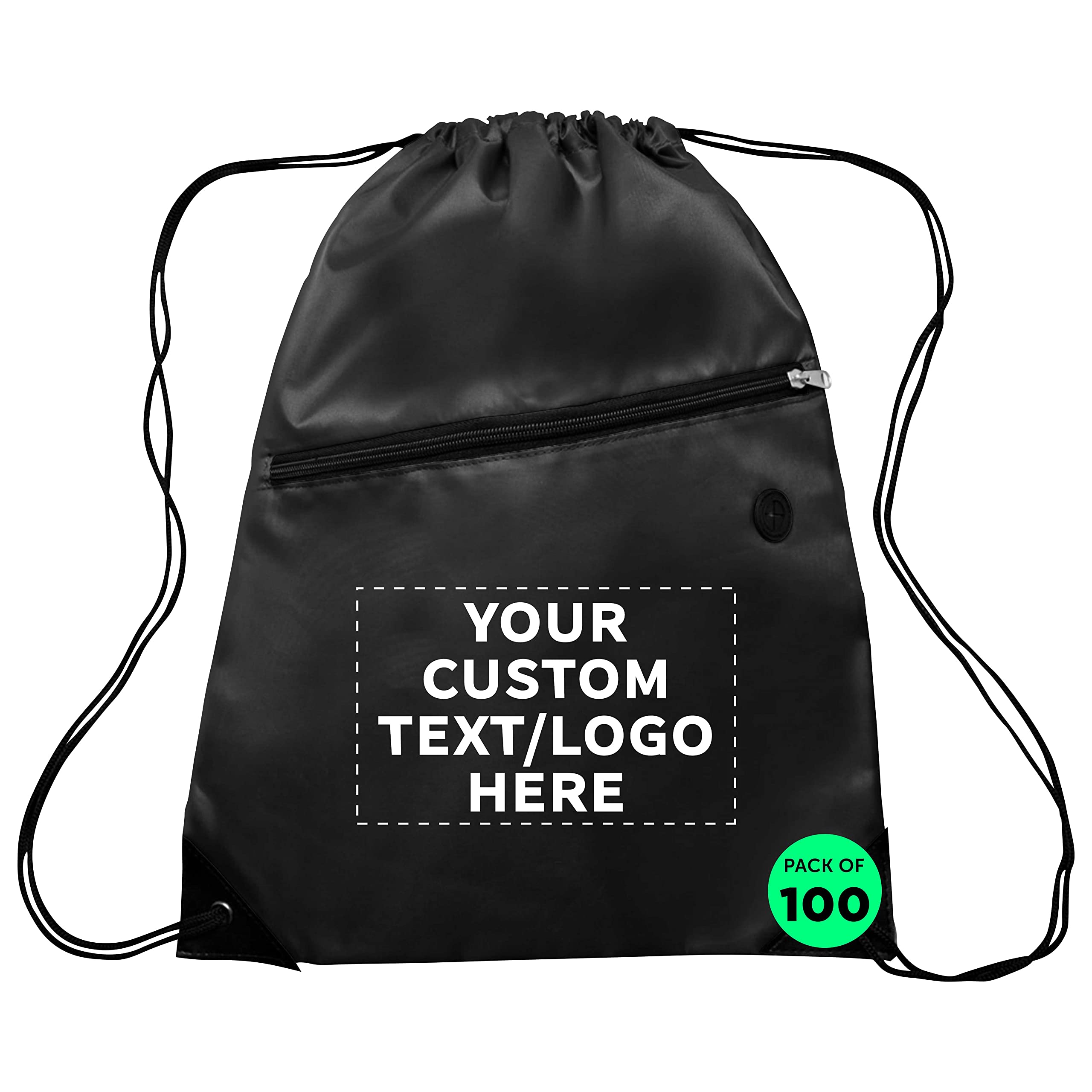 Custom Drawstring Backpacks Bulk Pack of 100 - Water Resistant Personalized Backpack with Pockets for Gym, Camping, Beach & Outdoor Sports - Black | Great for School Events, Team Sports & Corporate Giveaways