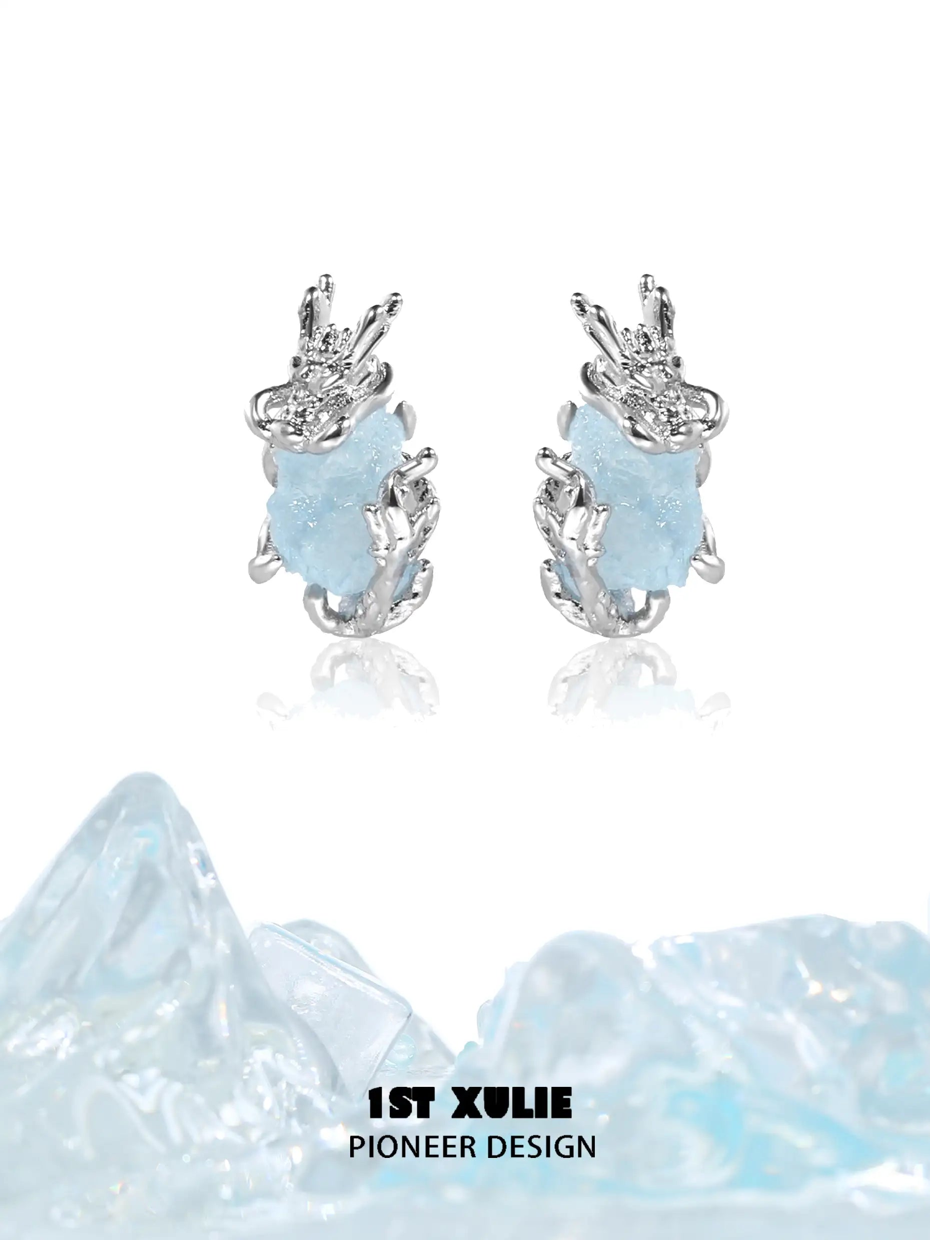 Loong Ling Aquamarine Stud Earrings for Women - 925 Sterling Silver Jewelry - Elegant Gift for Birthdays, Anniversaries & Special Occasions