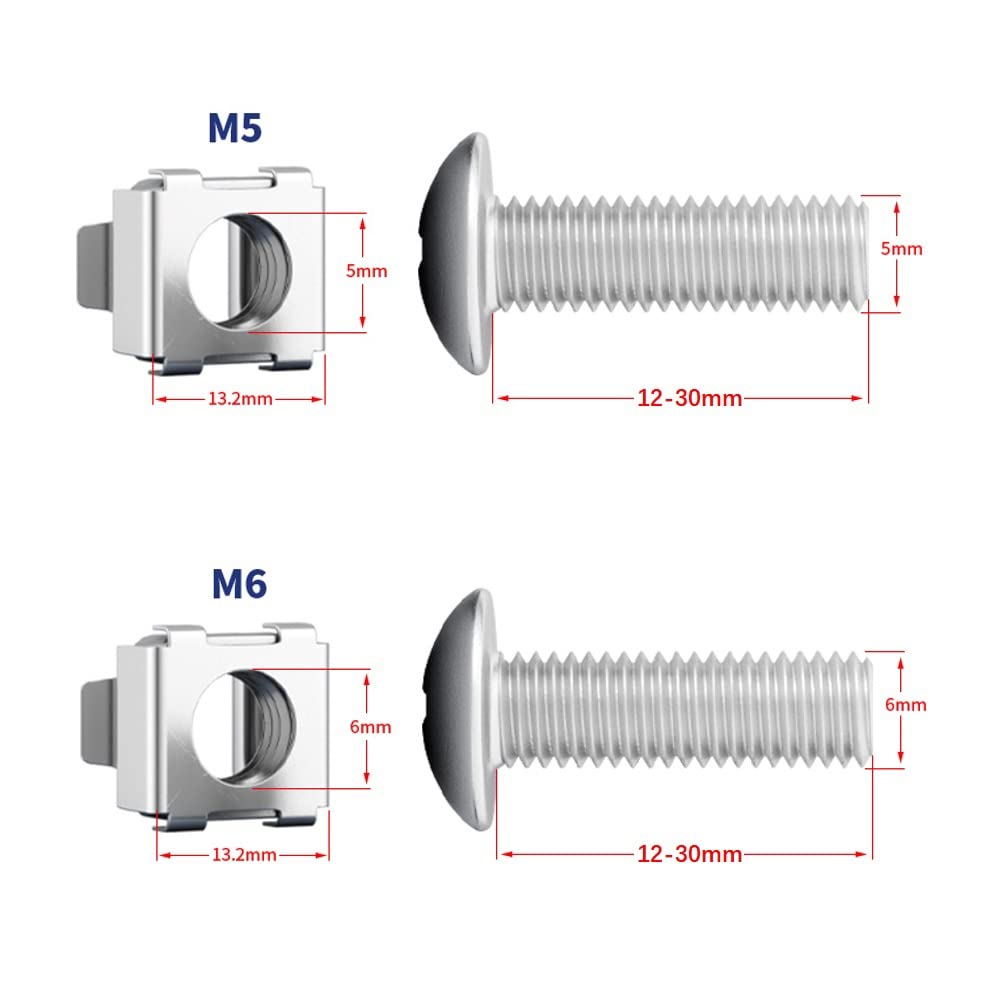 Stainless Steel Rack Cage Nuts & Bolts Set - 10 Pack for Server Cabinet Mounting