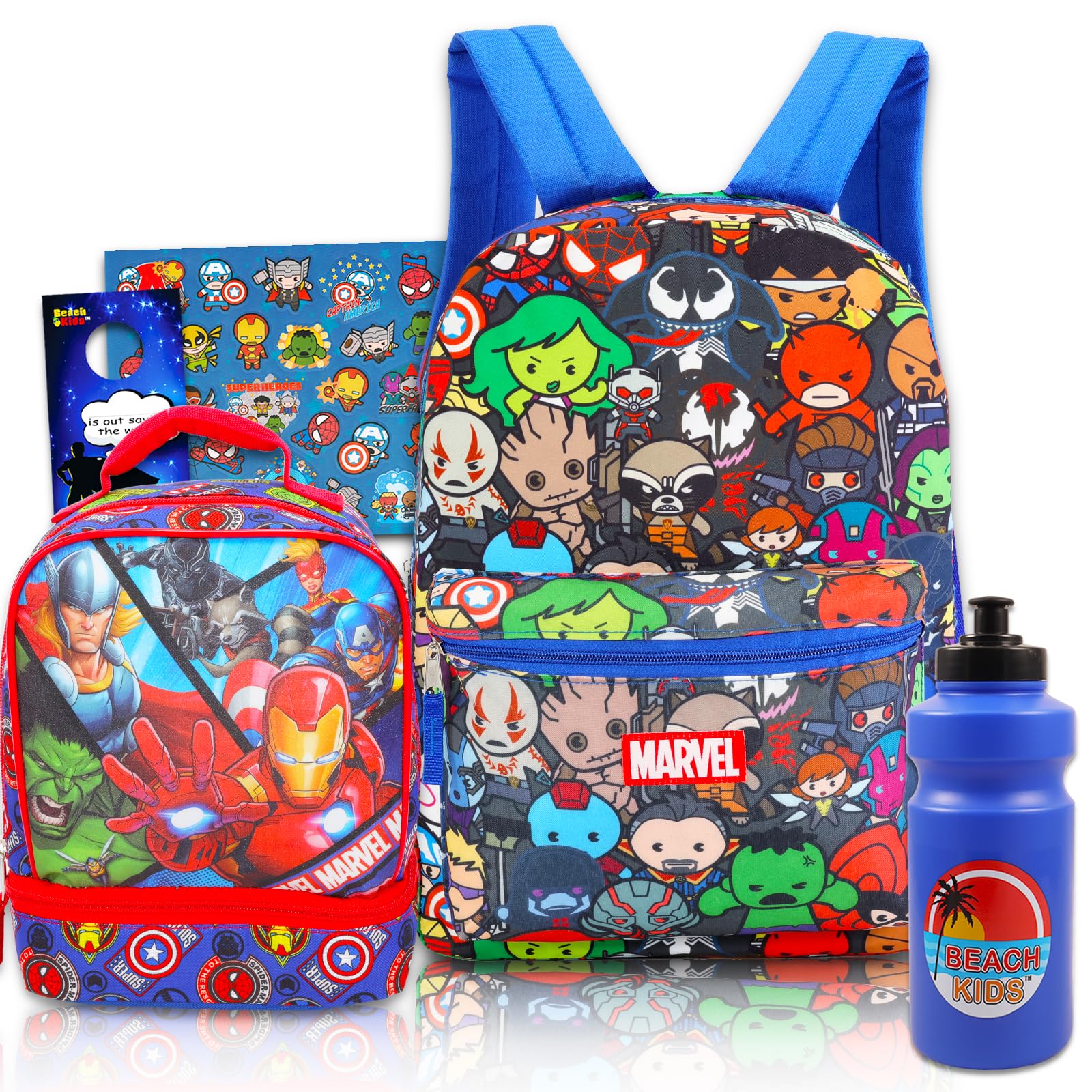 Marvel Avengers Backpack Set for Boys 8-12 - School Backpack with Lunch Box, Water Bottle & Stickers | Superhero Themed Kids School Supplies for Daily Use & Outdoor Adventures