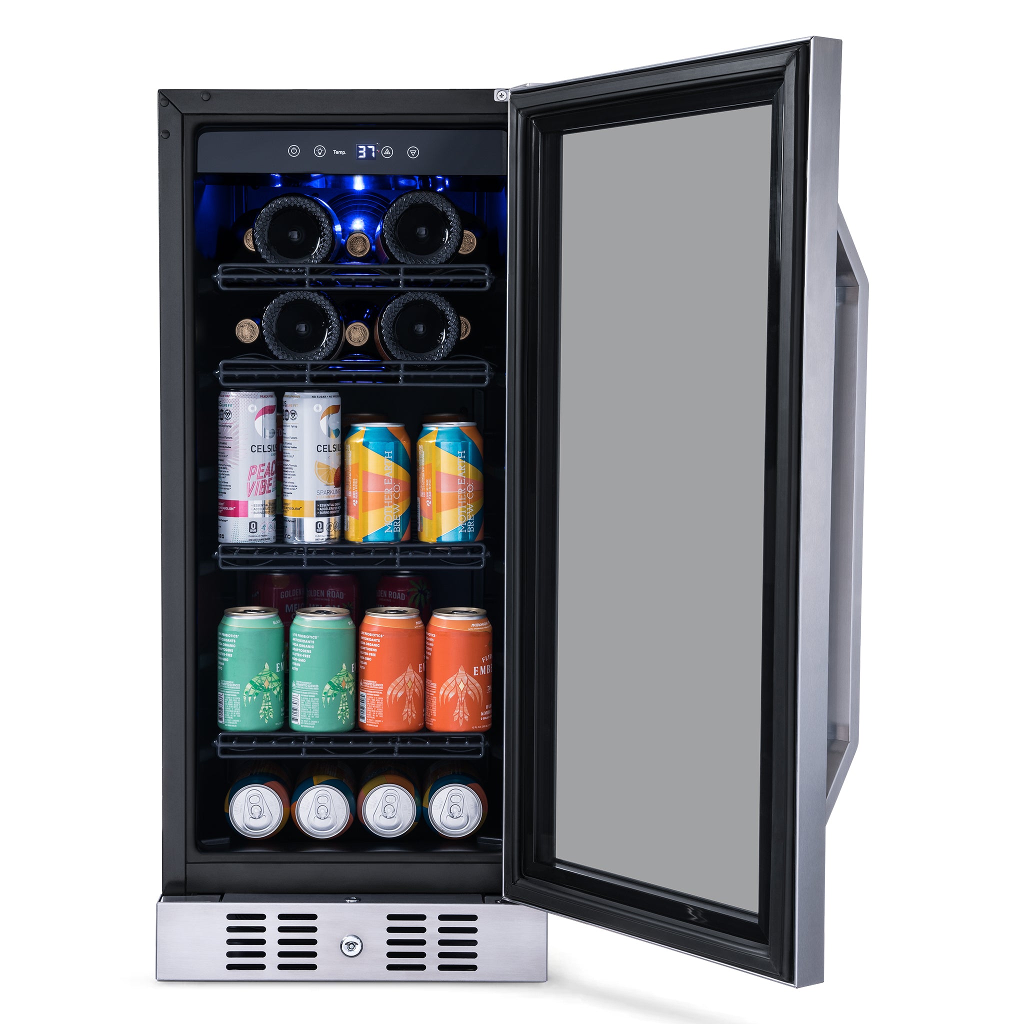 Newair® 80 Can 33 Bottle Stainless Steel Beverage Refrigerator - Built-In Cooler for Beer, Wine & Soda - Perfect for Home Bar, Office & Man Cave