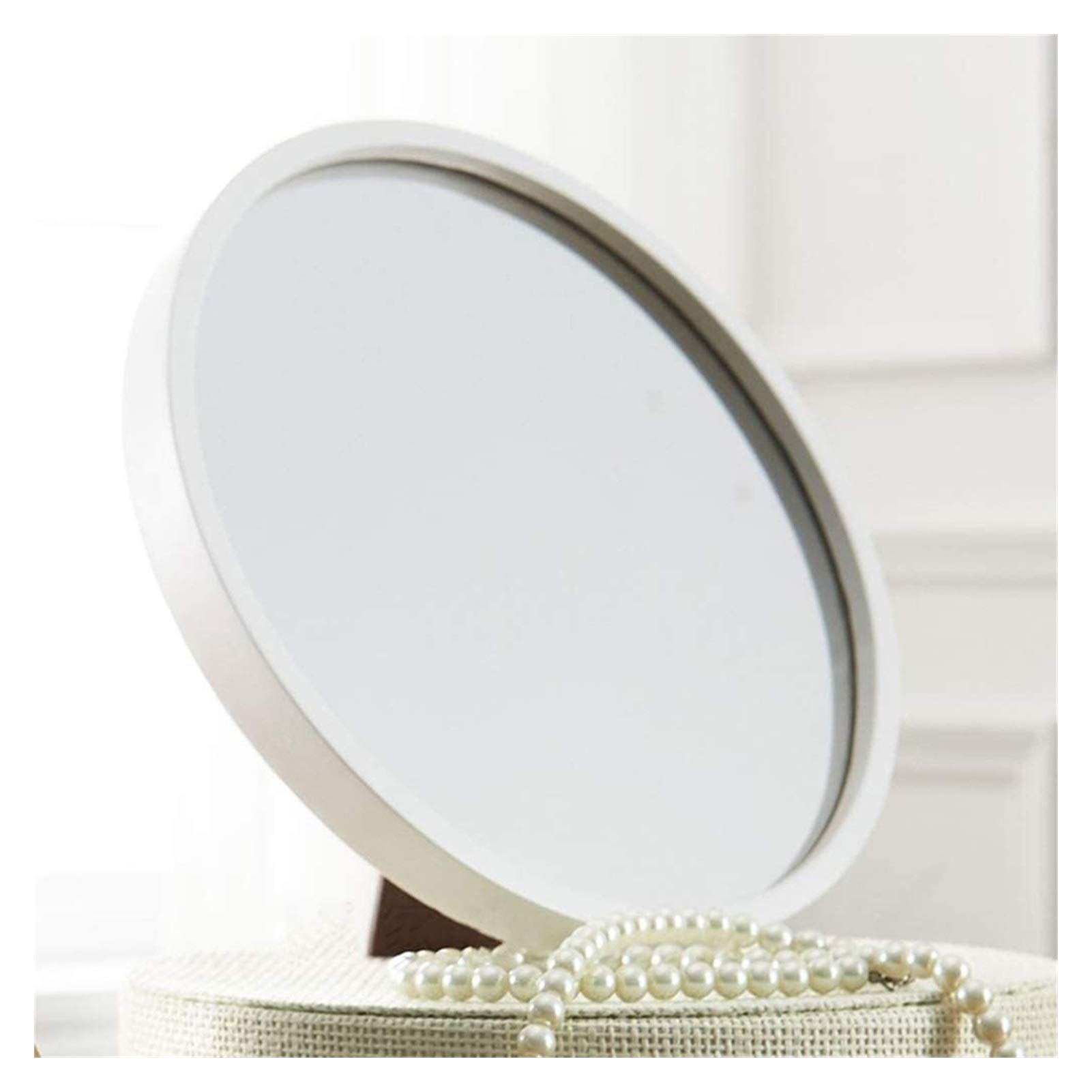 YUESFZ White Foldable Wooden Vanity Mirror - Portable Desktop Makeup Mirror with Stand, 360° Adjustable for Home & Travel Cosmetic Use