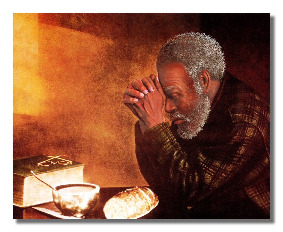 African American Man Praying Wall Art - 8x10 Framed Religious Print, Daily Bread Inspirational Home Decor for Living Room, Bedroom & Church