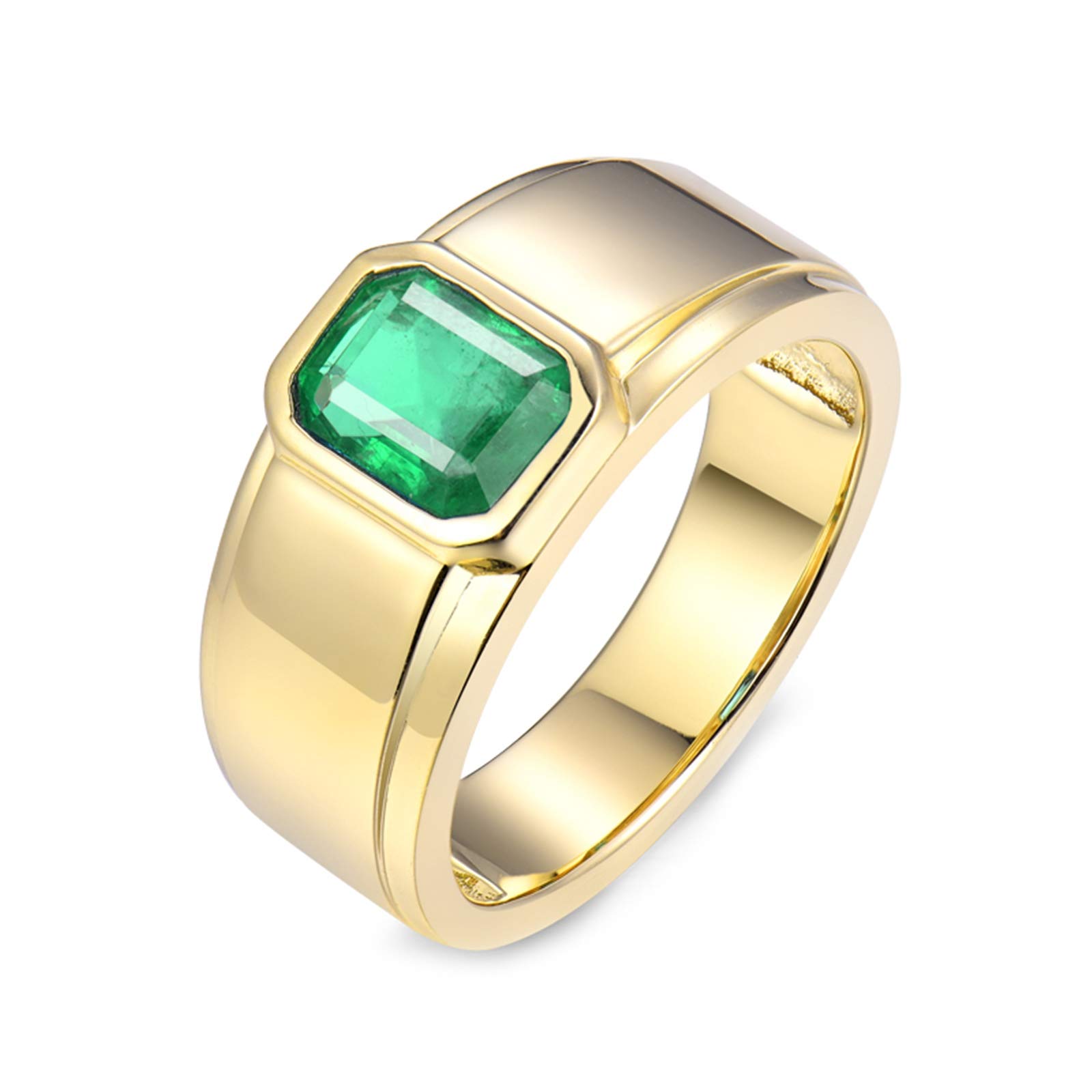 18K Yellow Gold Band Ring with 1.59ct Rectangle Green Emerald - Elegant Anniversary Ring, Birthday Gift & Valentine's Day Present for Her | Perfect for Weddings, Engagements, and Special Occasions