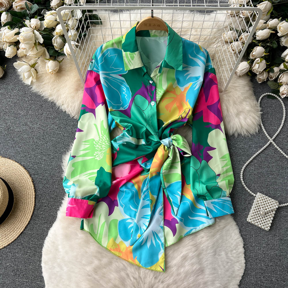 Women's A-Line Printed Shirt Dress - Irregular Hem Spring & Autumn Flowy Skirt Top 442 | Casual Office Wear, Date Night Outfit, Vacation Dress
