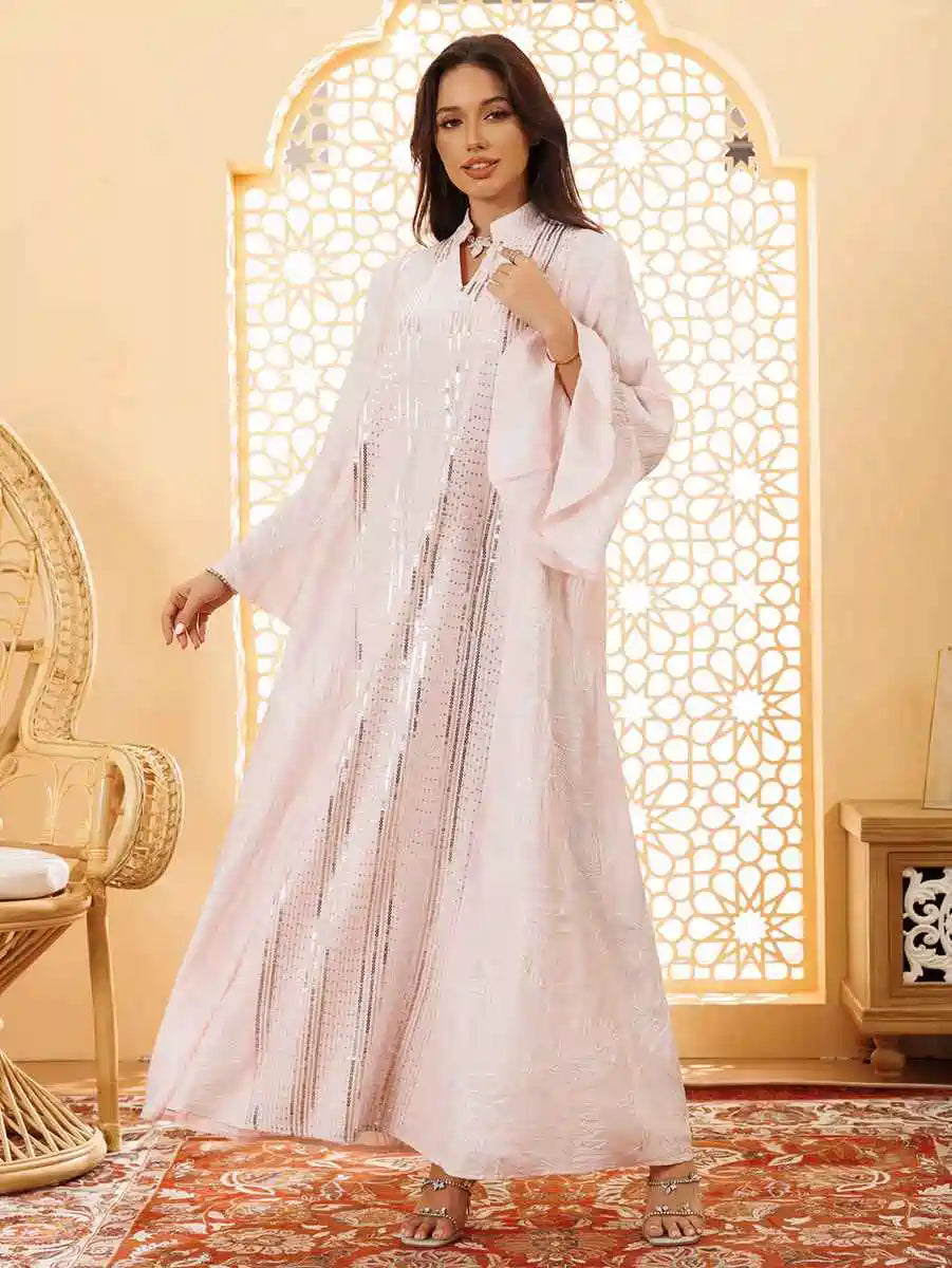 Elegant Eid Dress with Sequins Embroidery - Flowy Caftan Kaftan Dress for Women #25419 | Perfect for Eid Celebrations, Weddings & Special Occasions
