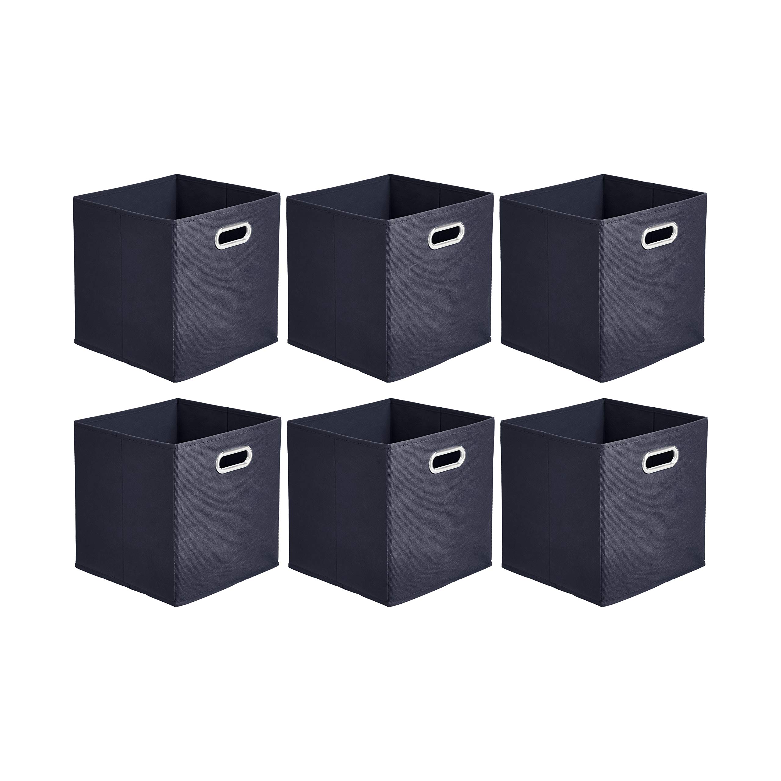 Amazon Basics Collapsible Fabric Storage Cubes with Oval Grommets - 6-Pack, Navy - Perfect for Closet, Bedroom, Office & Kids Room Organization