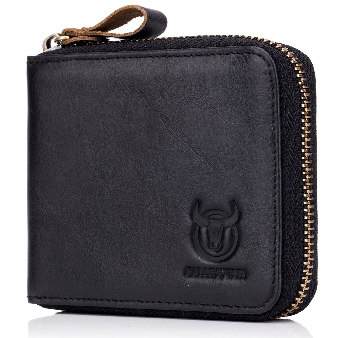 BULLCAPTAIN Genuine Leather RFID Blocking Wallet for Men - Slim Bifold Zipper Credit Card Holder with Money Clip (Black) | Perfect for Business, Travel & Everyday Use