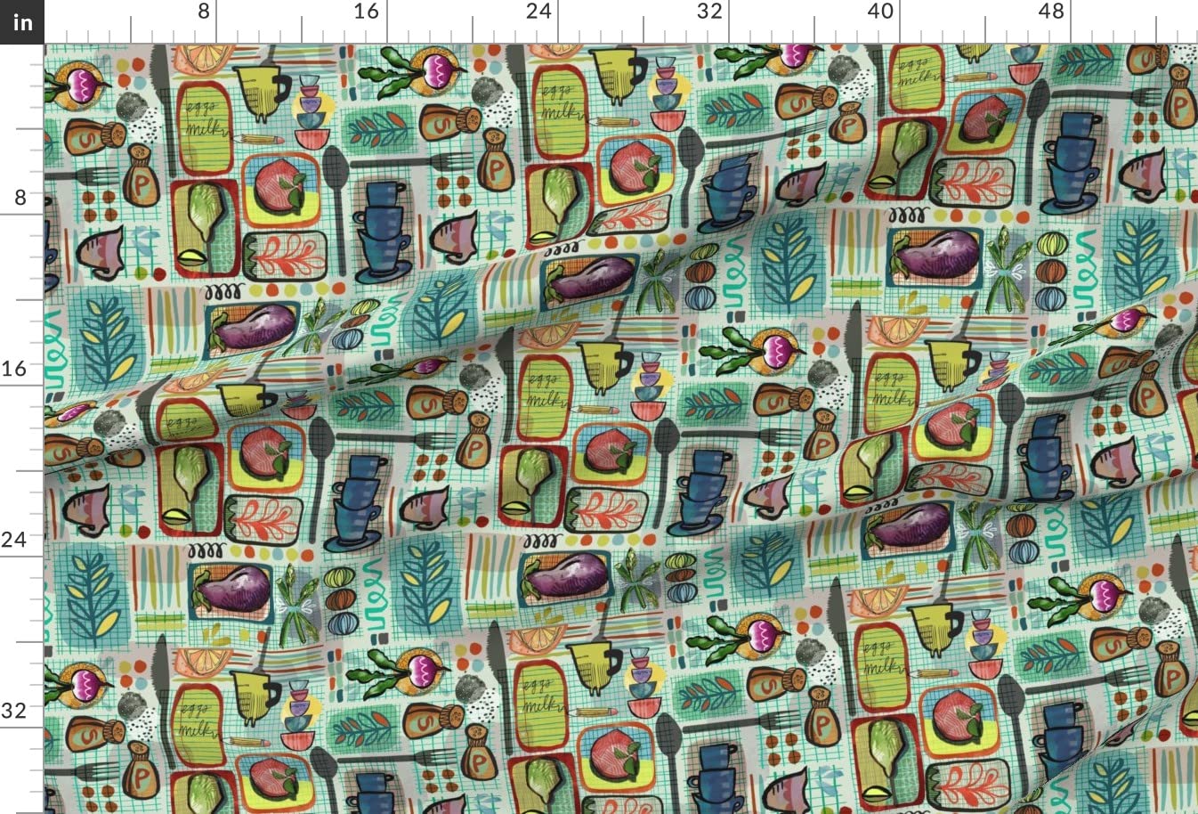 Premium Spoonflower Minky Fabric - Asparagus & Kitchen Utensil Print by The Yard for Sewing Baby Blankets, Quilt Backing & Plush Toys | Soft DIY Craft Material for Nursery Decor & Gift Making