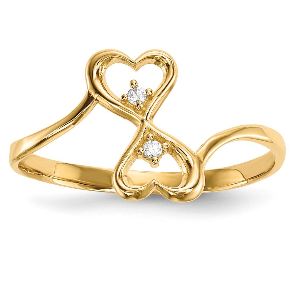 14K Solid Yellow Gold CZ Cubic Zirconia Double Heart Anniversary Ring - Elegant Promise & Wedding Band for Women, Perfect Gift for Valentine's Day, Engagement & Romantic Occasions