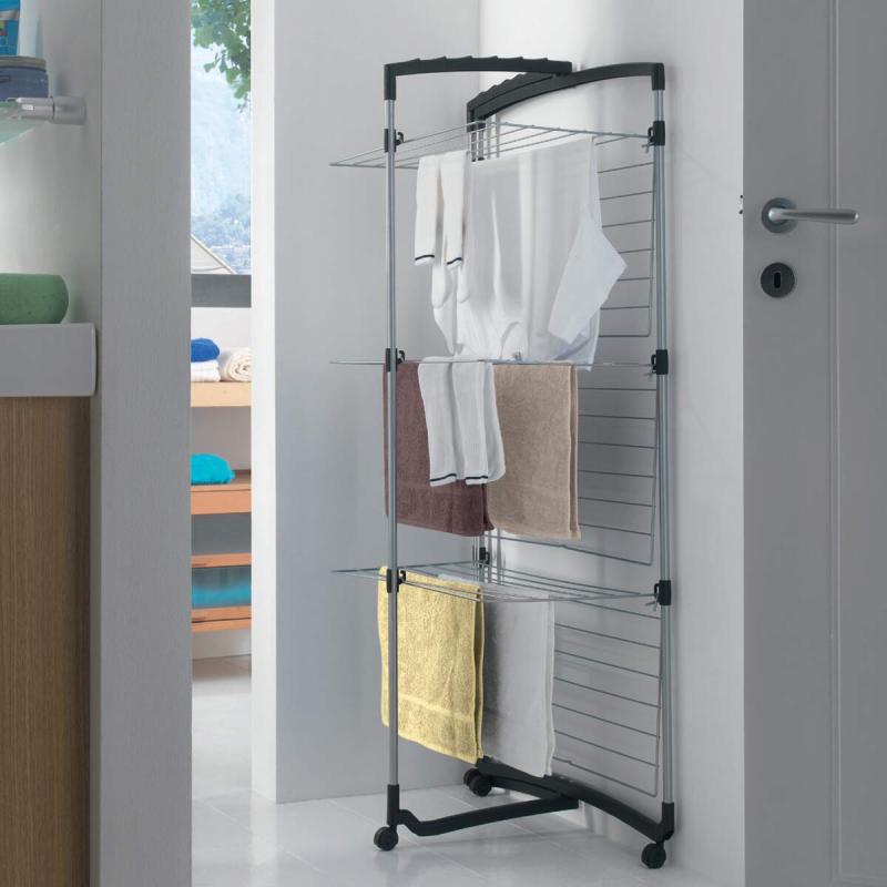 3-Tier Silver Metal Laundry Drying Rack - Space Saving Clothes Airer for Apartments, Dorms & Small Spaces - Foldable Garment Organizer for Indoor/Outdoor Use